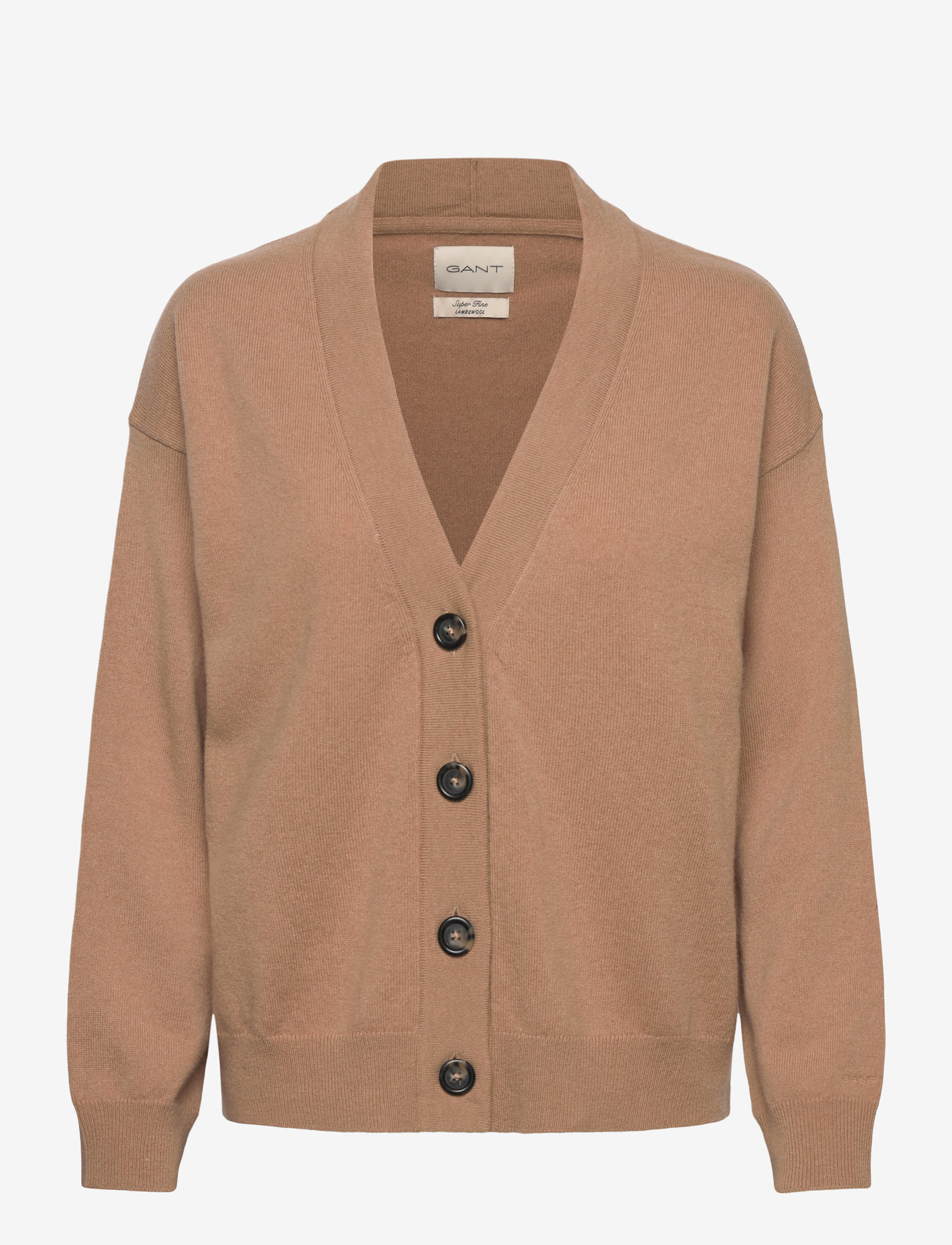 GANT - SUPERFINE LAMBSWOOL CARDIGAN - cardigans - caramel beige - 1
