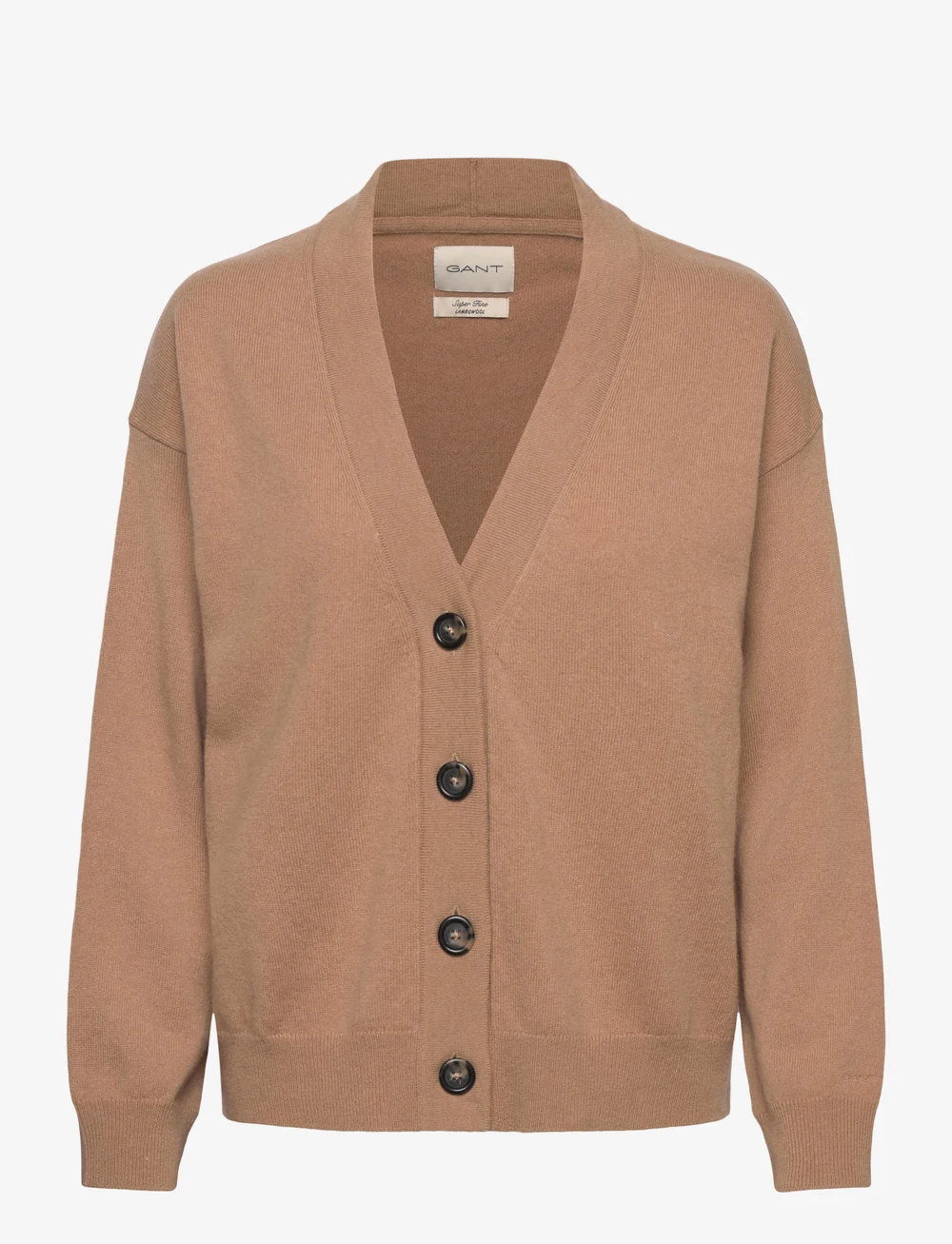 GANT - SUPERFINE LAMBSWOOL CARDIGAN - cardigans - caramel beige - 1