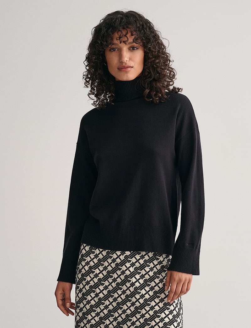 GANT - SUPERFINE LAMBSWOOL STAND COLLAR - džemperi ar augstu apkakli - black - 0