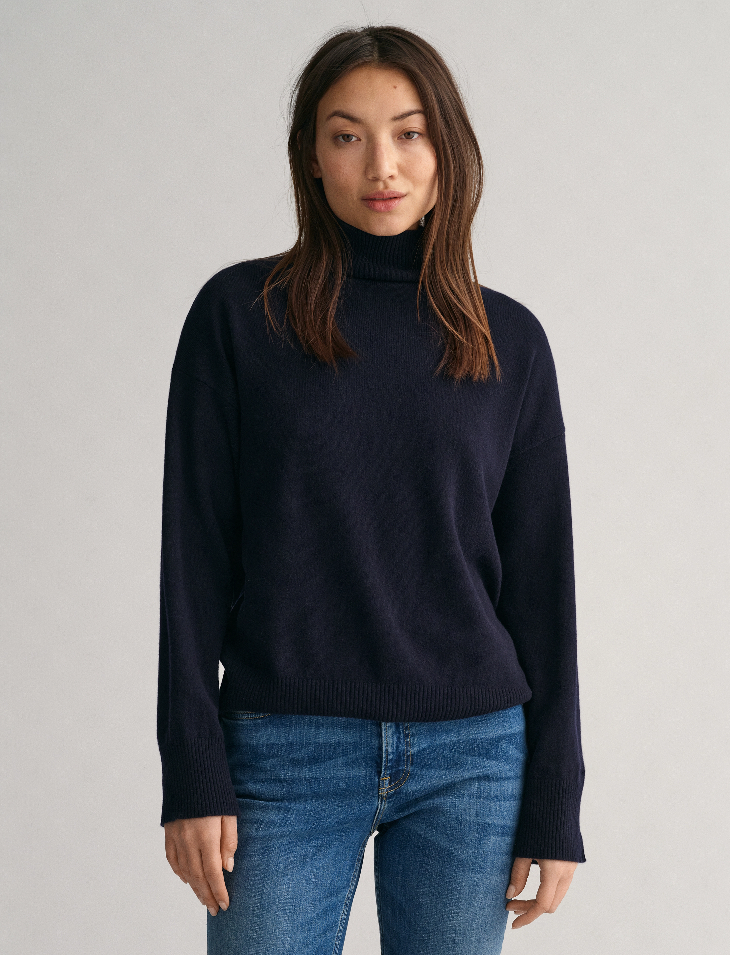 Gant Superfine Lambswool Stand Collar, XS, Knitwear, Marineblau - Jumpers, Frauen