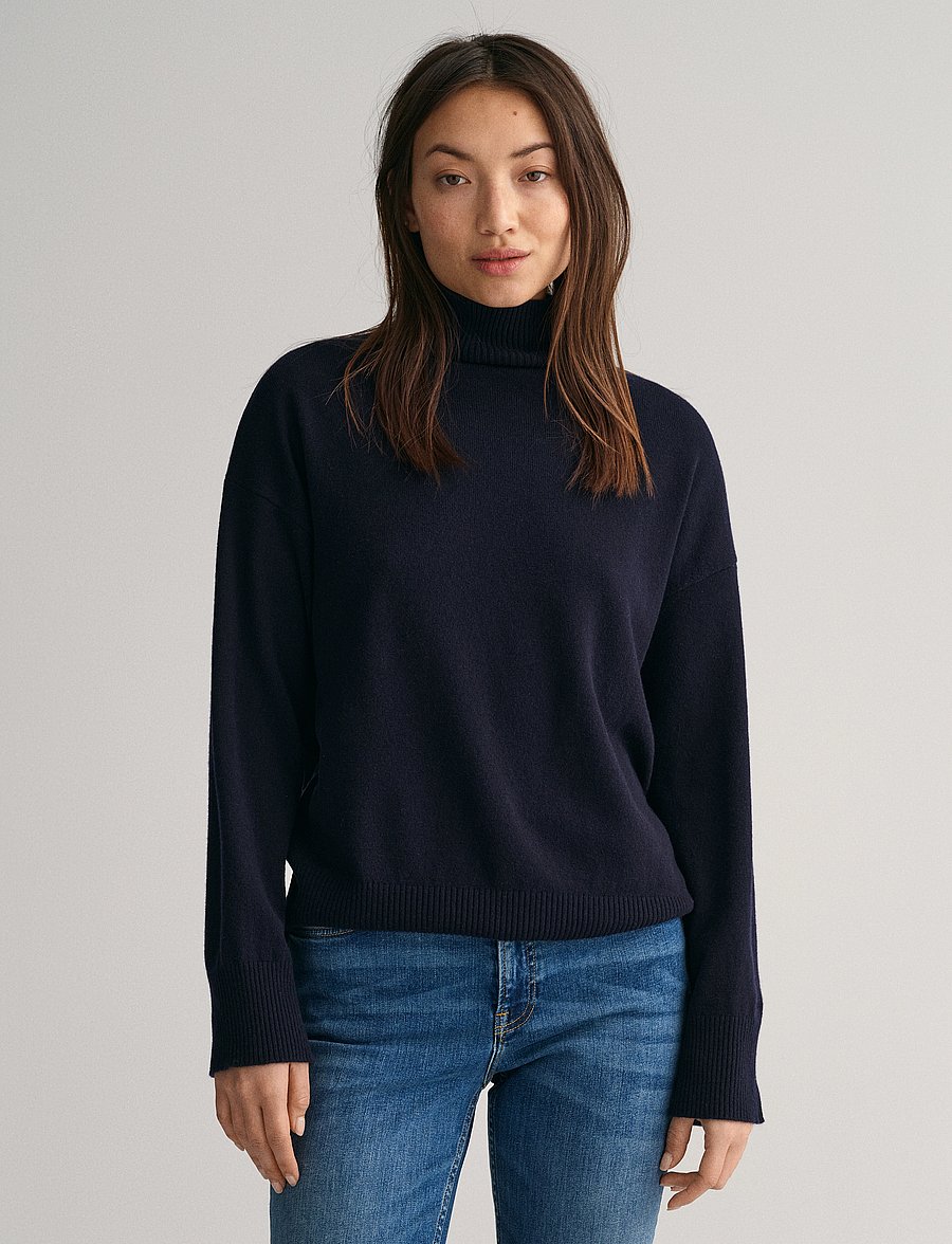 Gant - SUPERFINE LAMBSWOOL STAND COLLAR - džemperi ar augstu apkakli - evening blue - 0