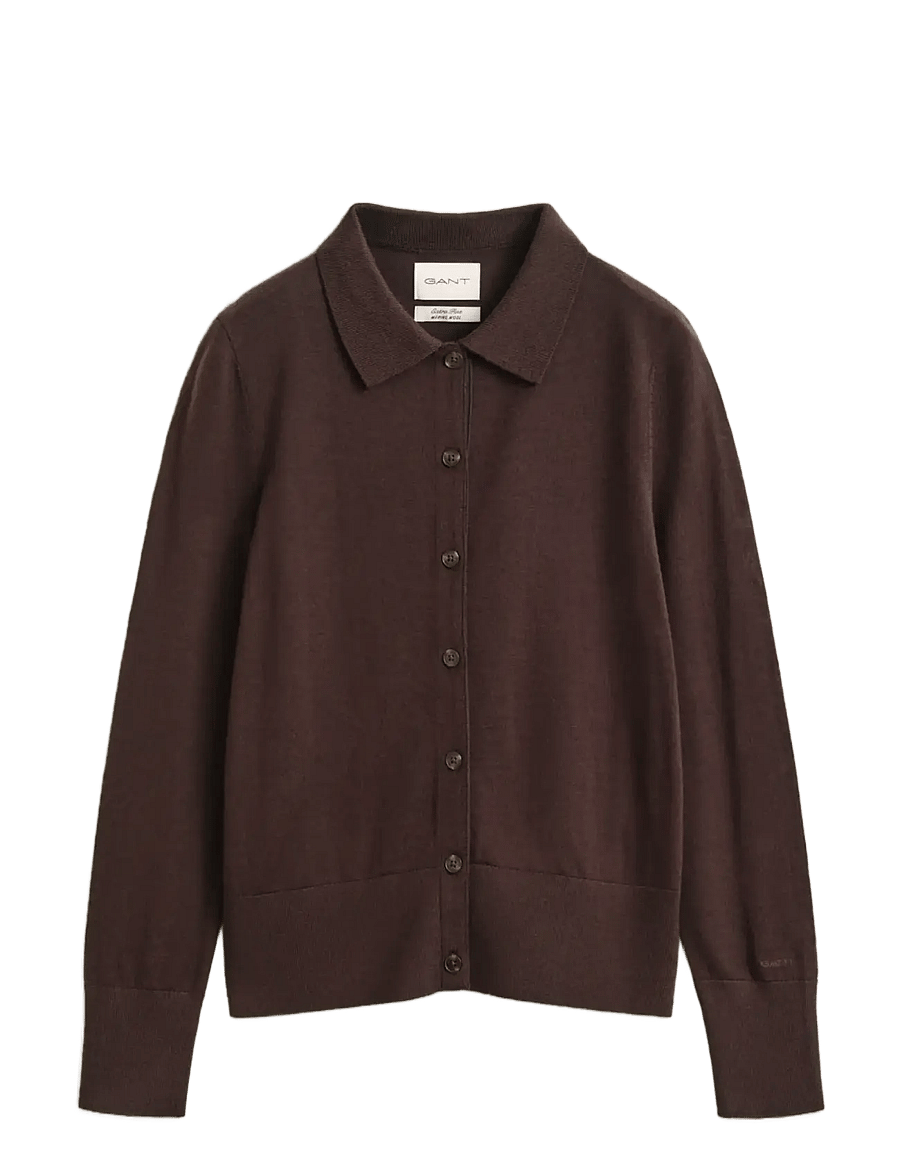 Gant - EXTRAFINE MERINO CARDIGAN - koftor - deep brown - 0