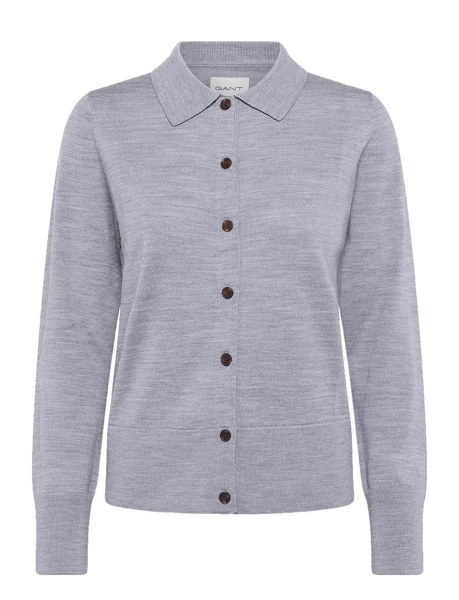 Gant - EXTRAFINE MERINO CARDIGAN - gilets - grey melange - 1