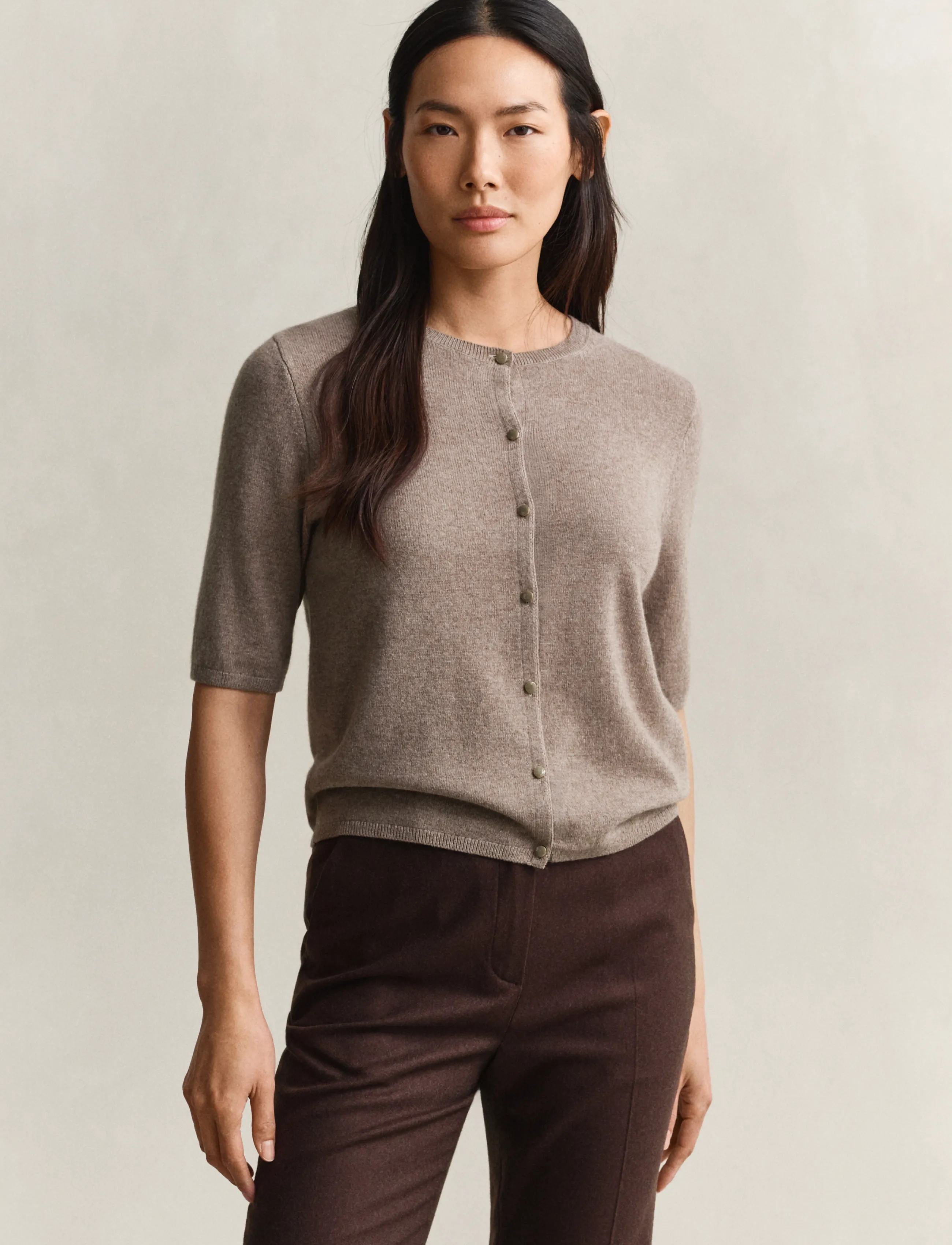 Gant Cashmere Blend C-Neck Cardigan Ss, XXL, Knitwear, Beige - Cardigans, Frauen