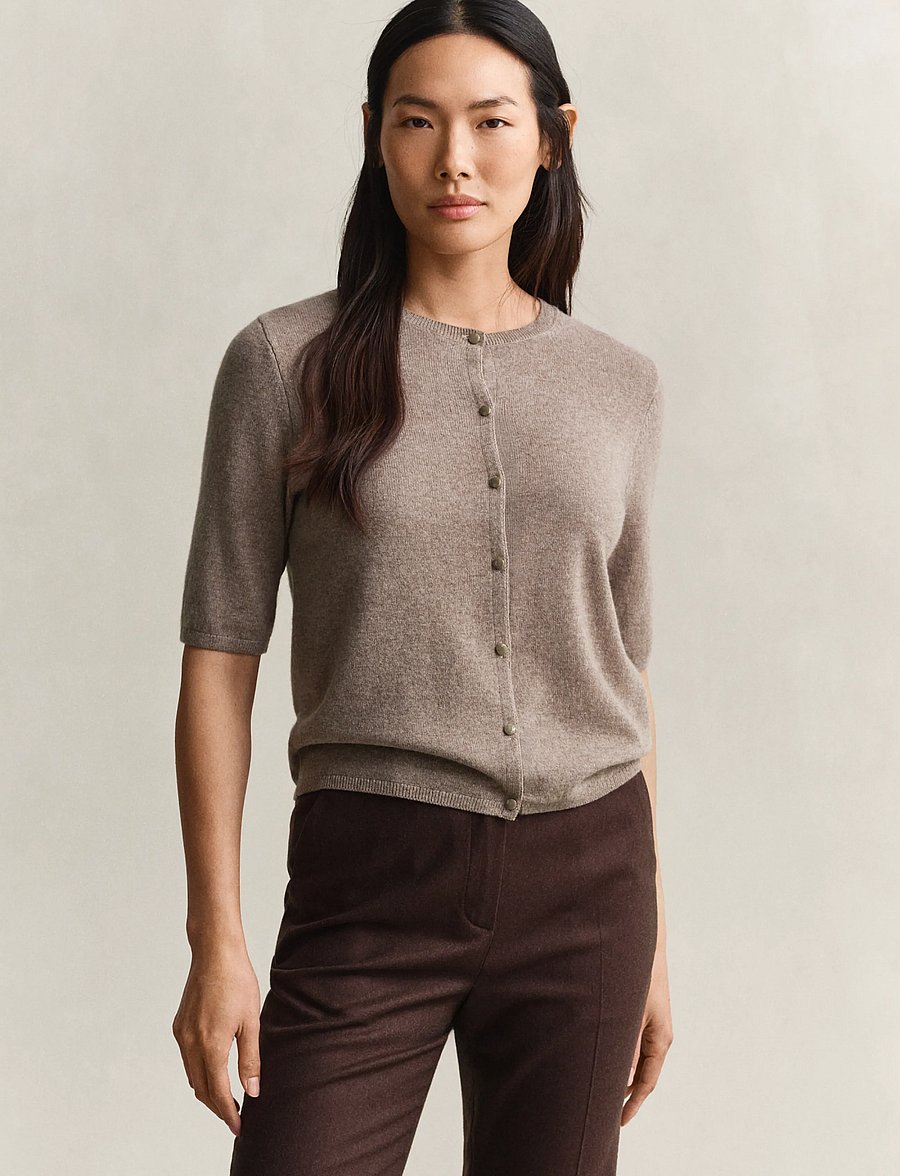 Gant - CASHMERE BLEND C-NECK CARDIGAN SS - kashmir - dk. sand melange - 0