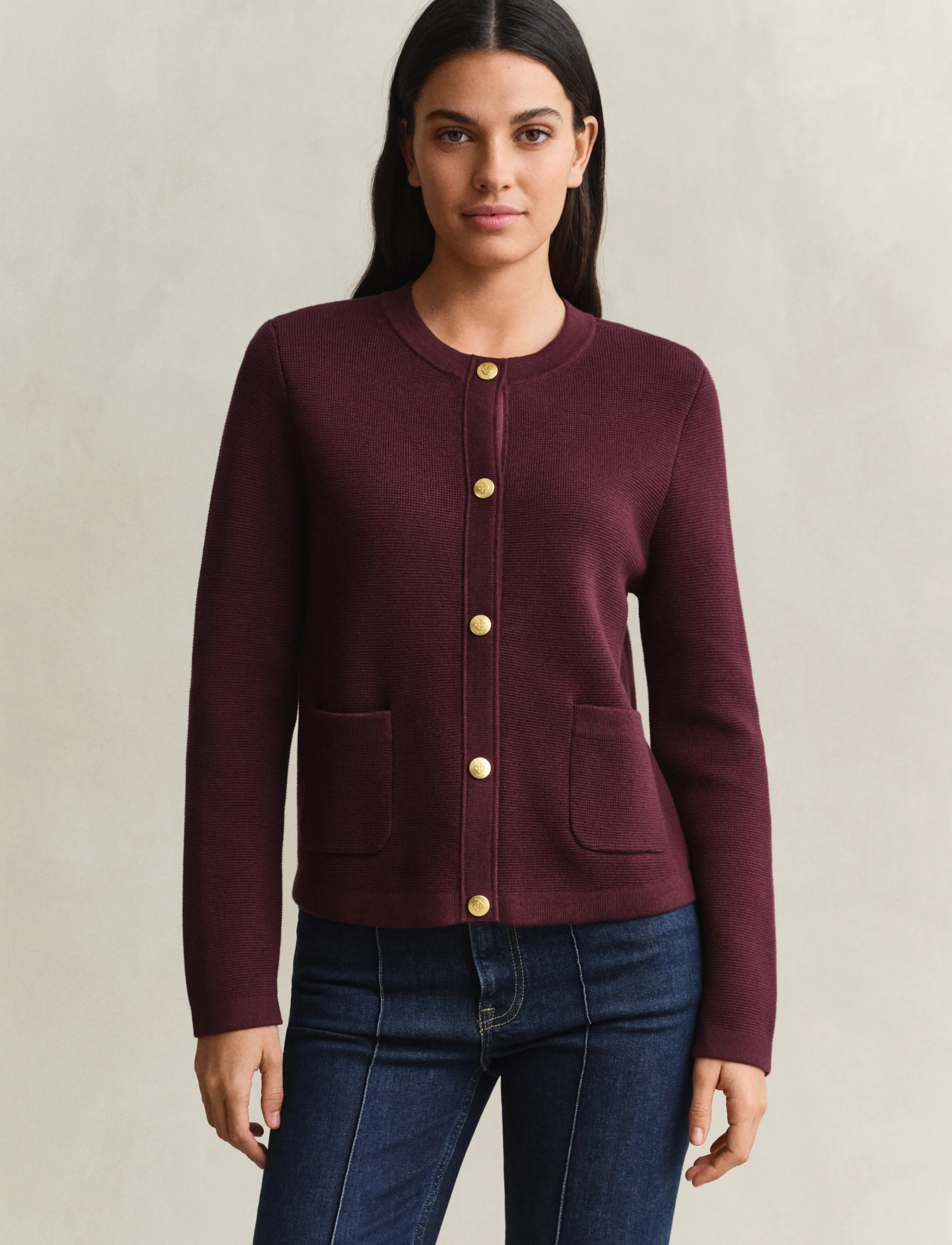 Gant Cotton Cardigan, S, Burgundy, Strik > Cardigans, Dame