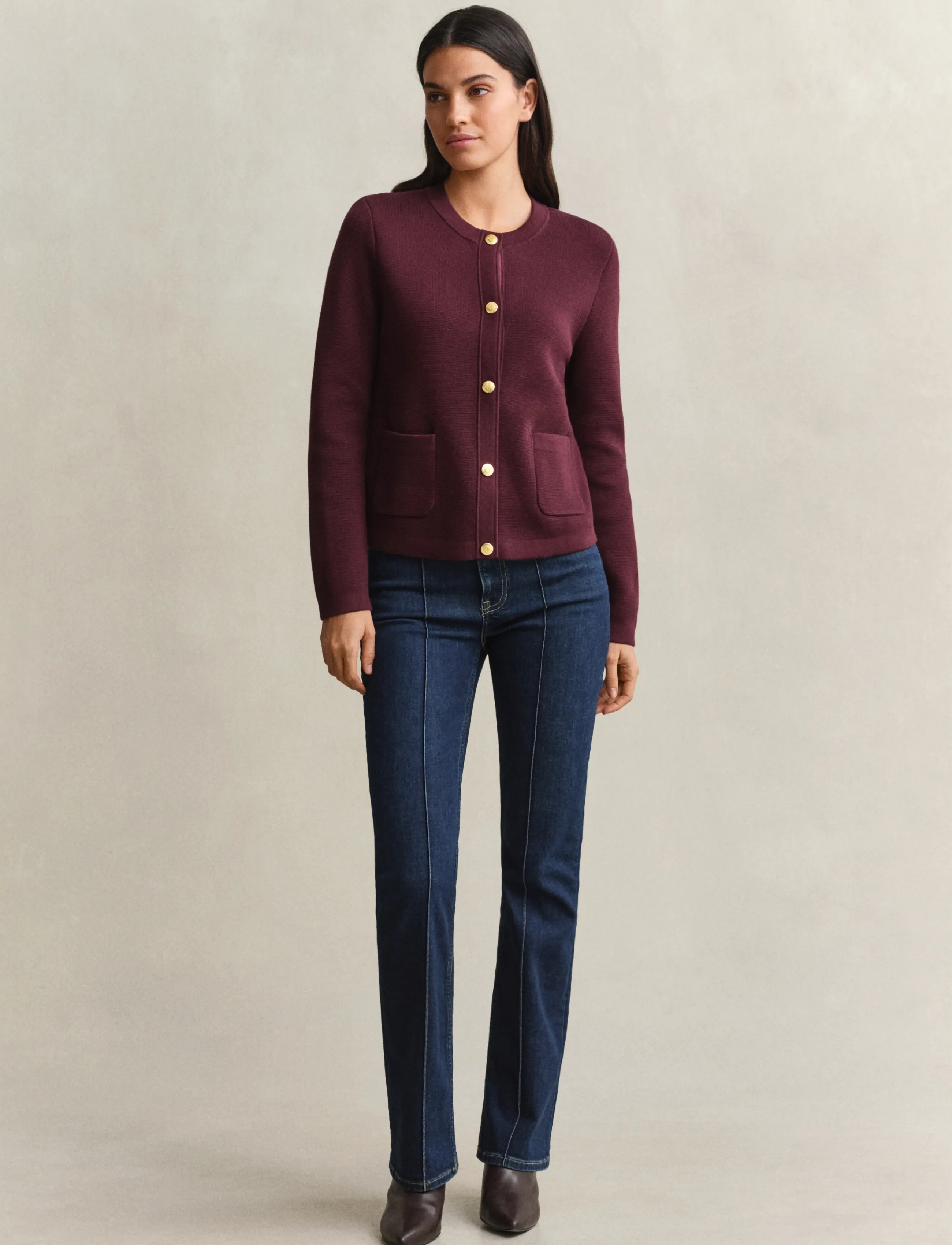 Gant - Cotton Cardigan - koftor - darkened wine - 4