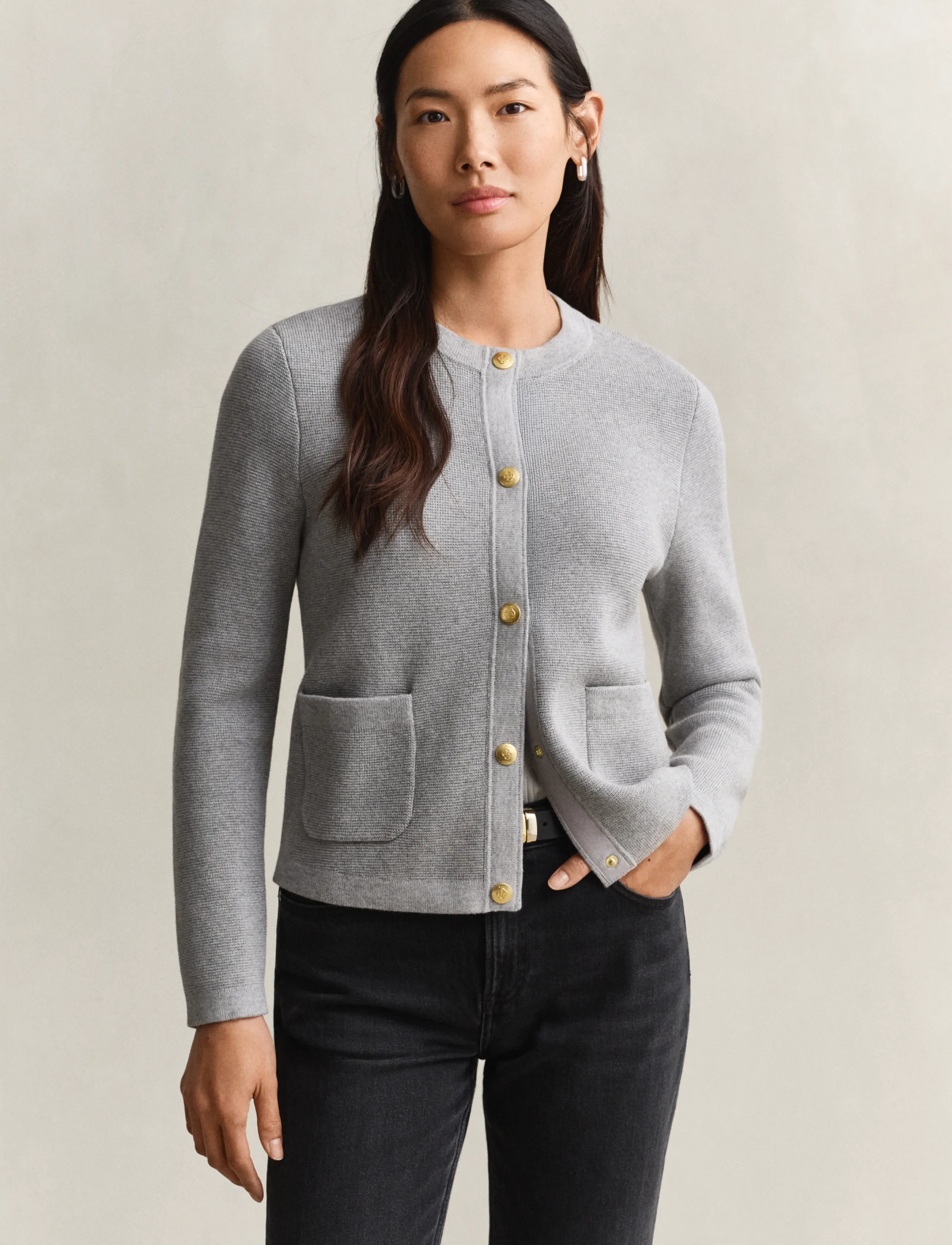 Gant Cotton Cardigan, XL, Grey, Strik > Cardigans, Dame