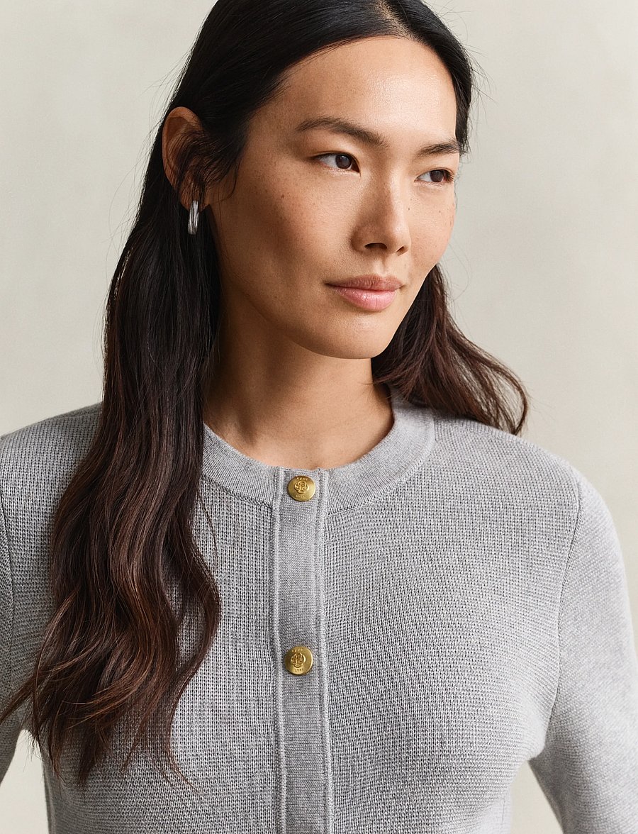 Gant - Cotton Cardigan - cardigans - grey melange - 3