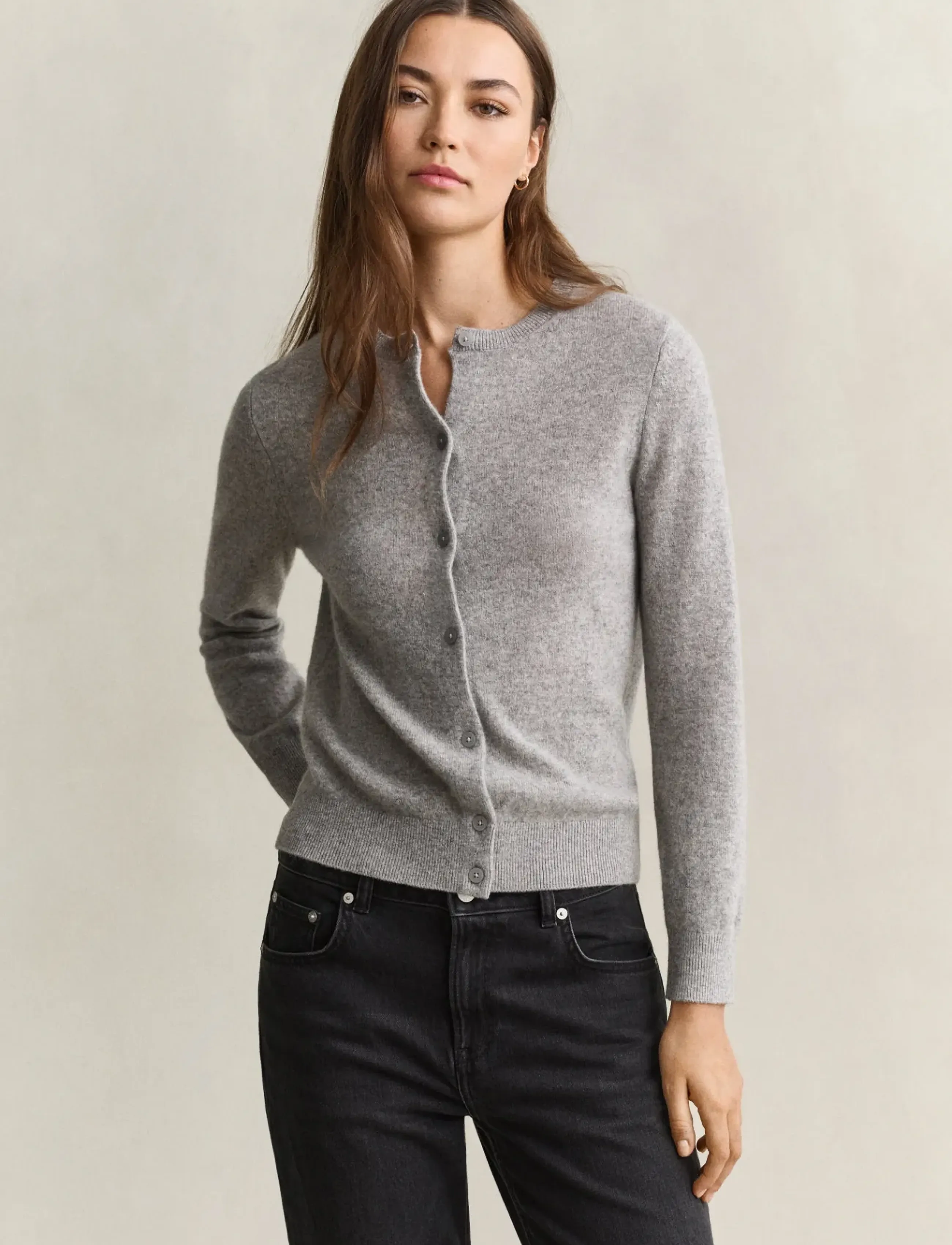 Gant Cashmere C-Neck Cardigan, Damen, Kaschmir Rundhals Cardigan, Grau, Gr.XL