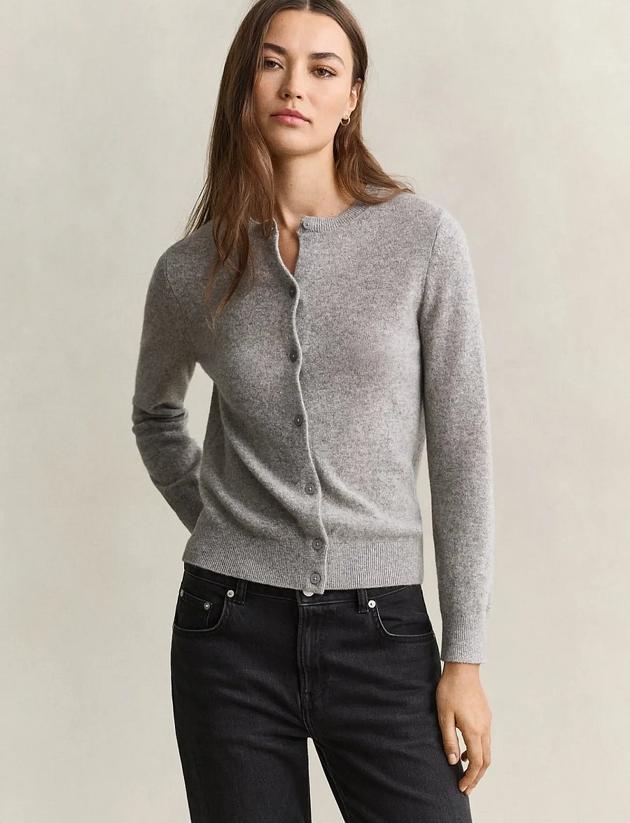 Gant - CASHMERE C-NECK CARDIGAN - kashmir - grey melange - 0