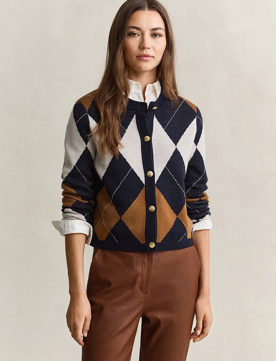 Gant - ARGYLE C-NECK CARDIGAN - evening blue - 0
