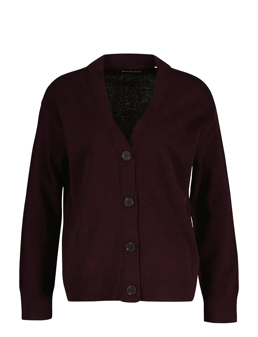 Gant - SUPERFINE LAMBSWOOL CARDIGAN - cardigans - darkened wine - 1