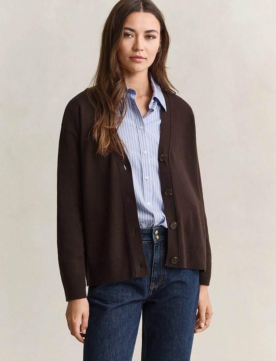 Gant - SUPERFINE LAMBSWOOL CARDIGAN - strickjacken - deep brown - 0
