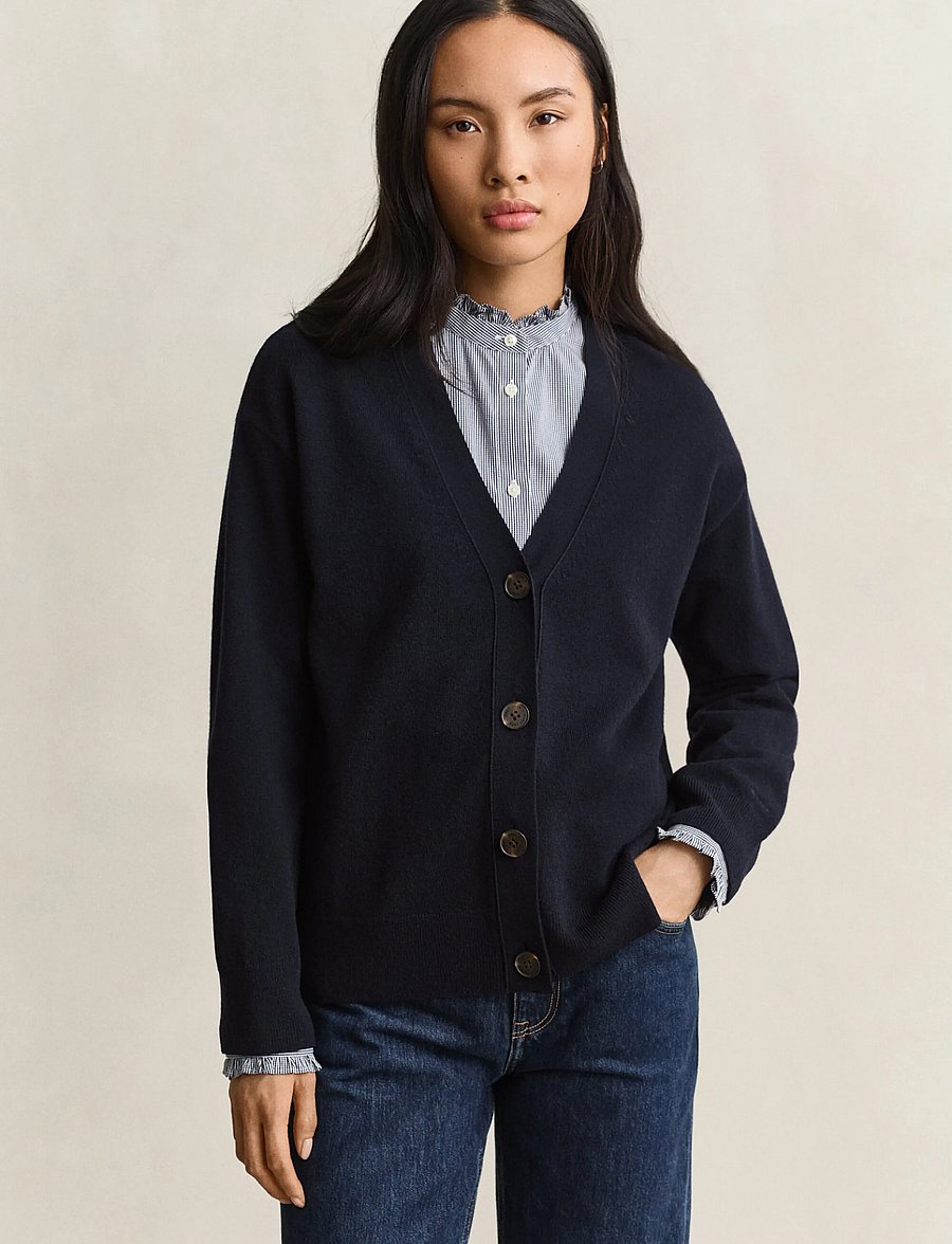 Gant - SUPERFINE LAMBSWOOL CARDIGAN - cardigans - evening blue - 0
