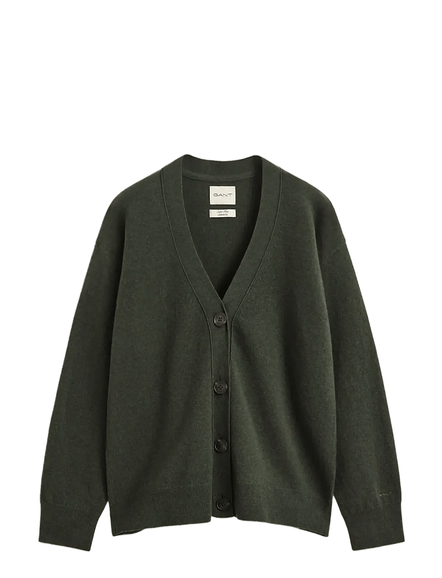 Gant - SUPERFINE LAMBSWOOL CARDIGAN - cardigans - mossy green - 1