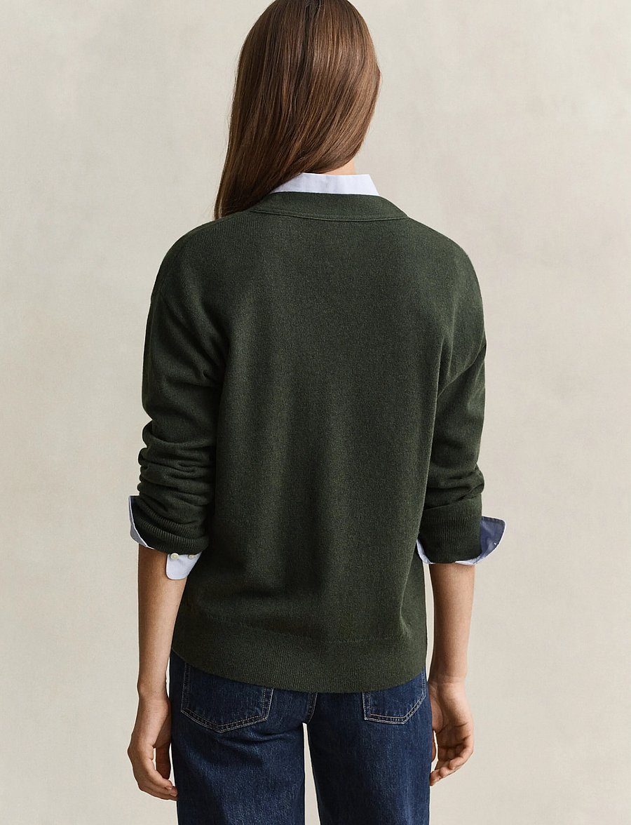 Gant - SUPERFINE LAMBSWOOL CARDIGAN - cardigans - mossy green - 2
