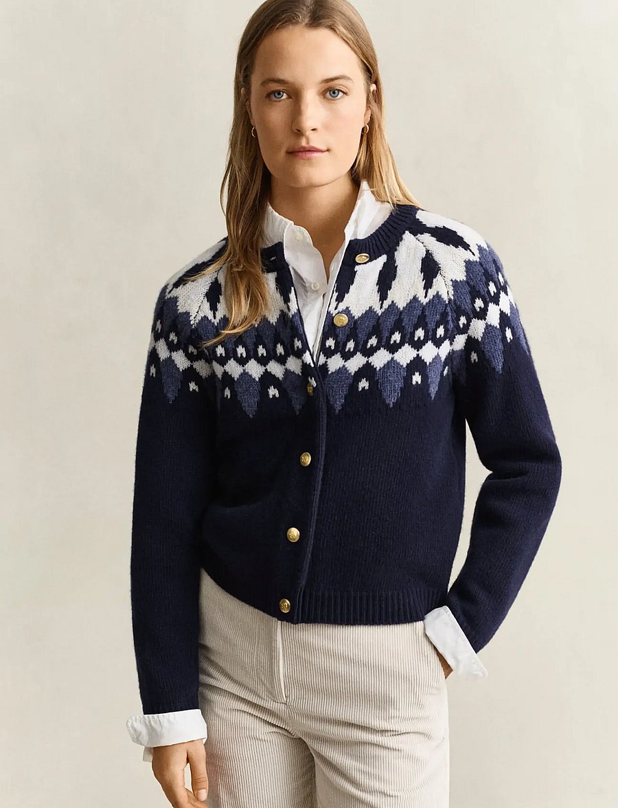 Gant - FAIRISLE C-NECK CARDIGAN - evening blue - 0
