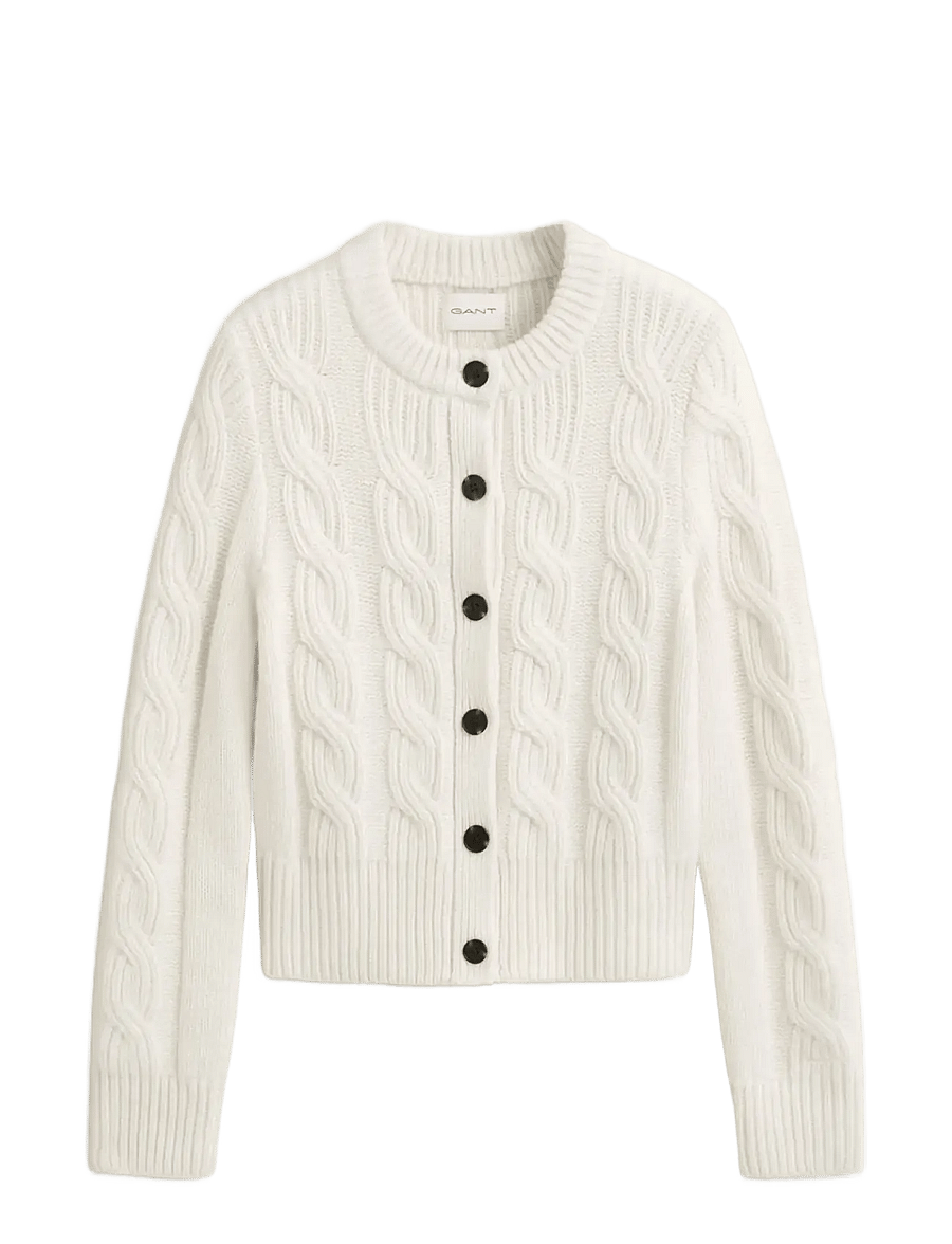 Gant - WOOL BLEND CABLE KNIT CARDIGAN - strickjacken - cream - 1