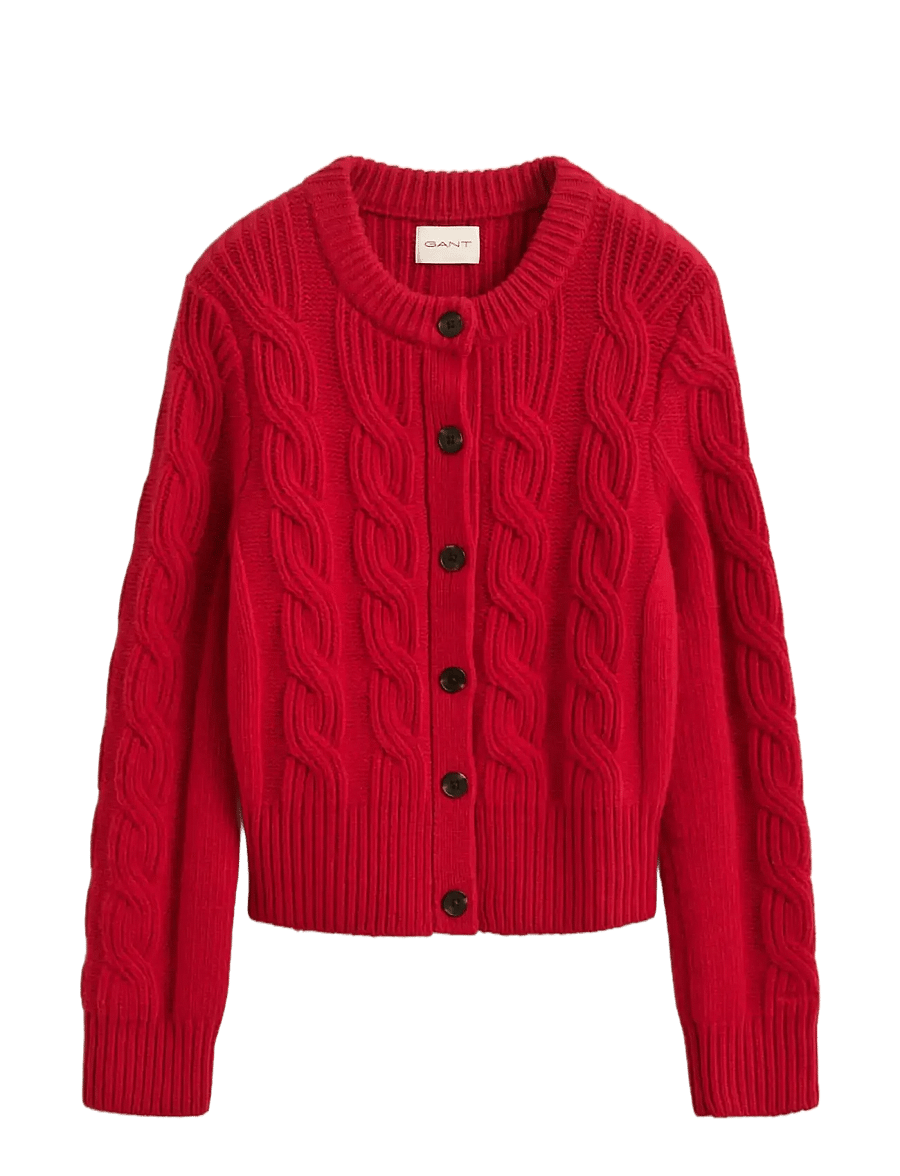Gant - WOOL BLEND CABLE KNIT CARDIGAN - koftor - ruby red - 1