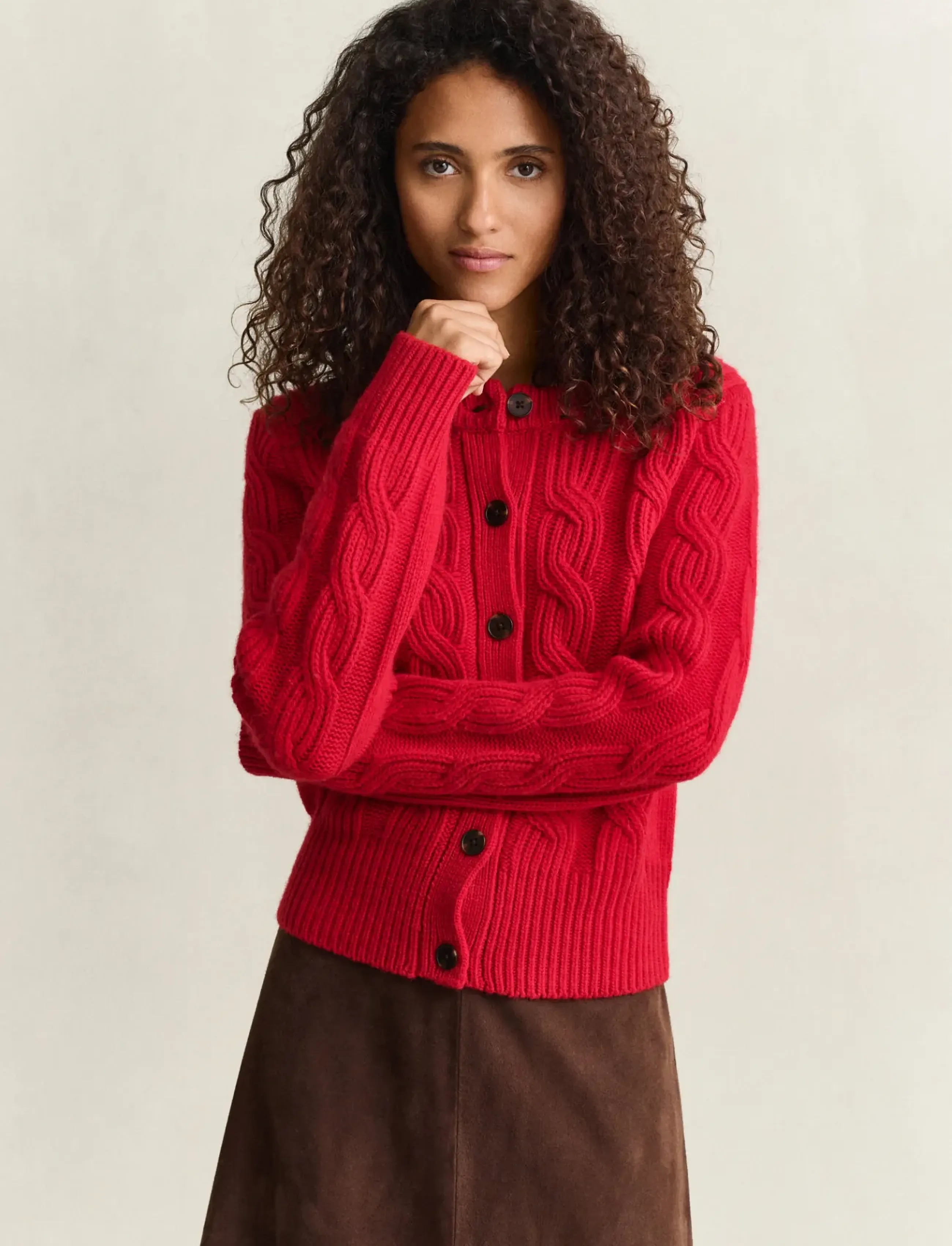 Wool Blend Cable Knit Cardigan
