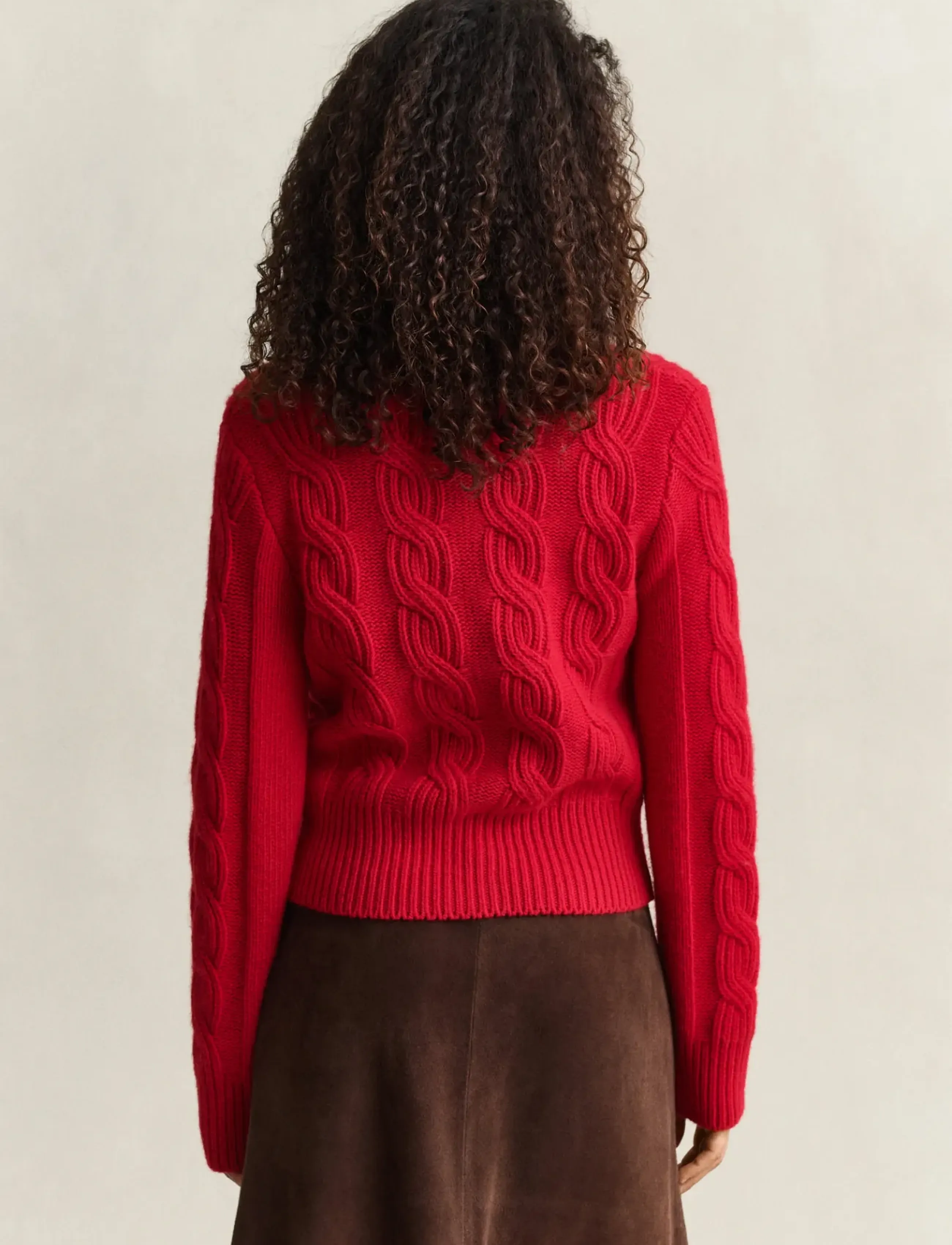 Gant - WOOL BLEND CABLE KNIT CARDIGAN - koftor - ruby red - 2