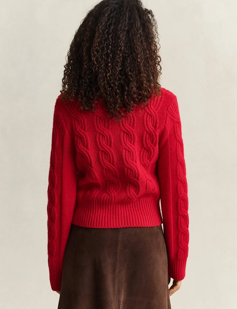 Gant - WOOL BLEND CABLE KNIT CARDIGAN - koftor - ruby red - 2