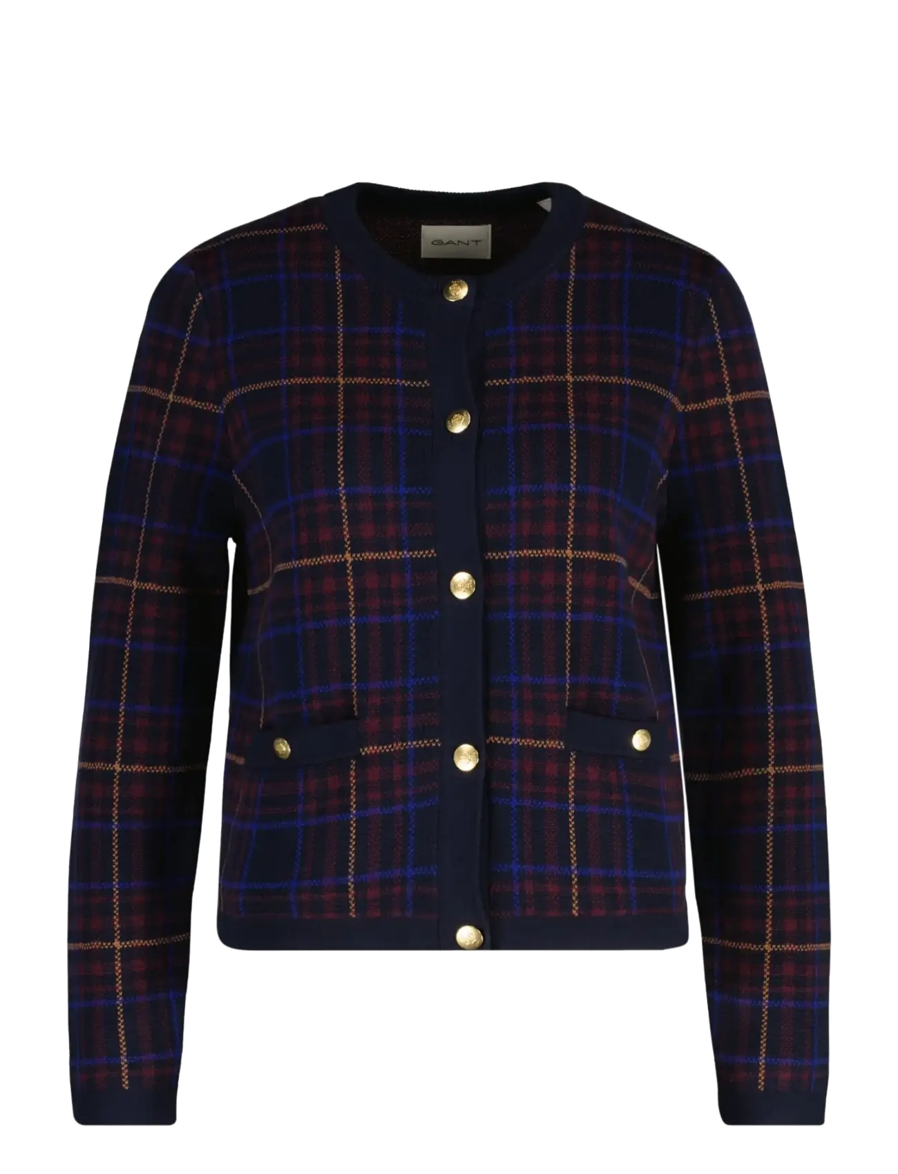 Gant - CHECK KNIT C-NECK CARDIGAN - evening blue - 1