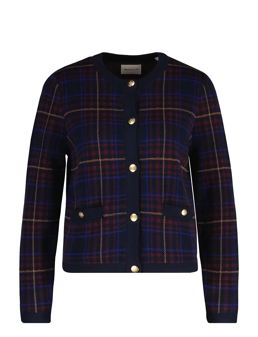 Gant - CHECK KNIT C-NECK CARDIGAN - strickjacken - evening blue - 1