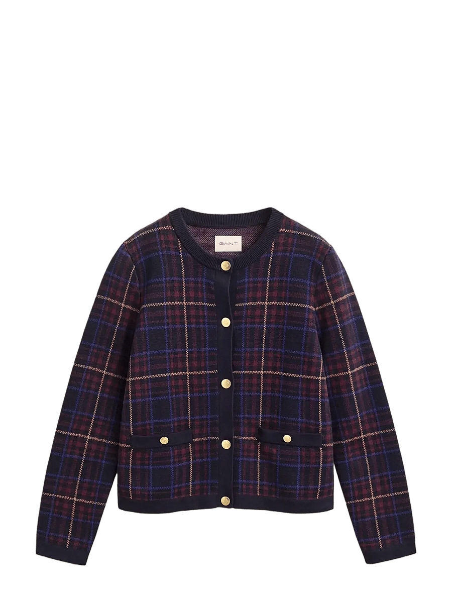 Gant - CHECK KNIT C-NECK CARDIGAN - strickjacken - evening blue - 2