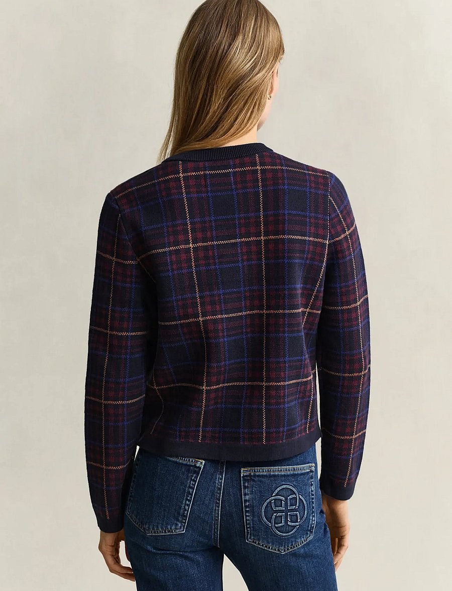 Gant - CHECK KNIT C-NECK CARDIGAN - strickjacken - evening blue - 3
