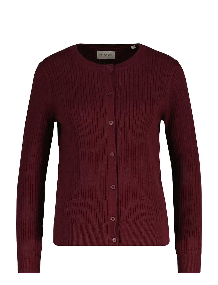 Gant - MINI CABLE KNIT CARDIGAN - cardigans - darkened wine - 0