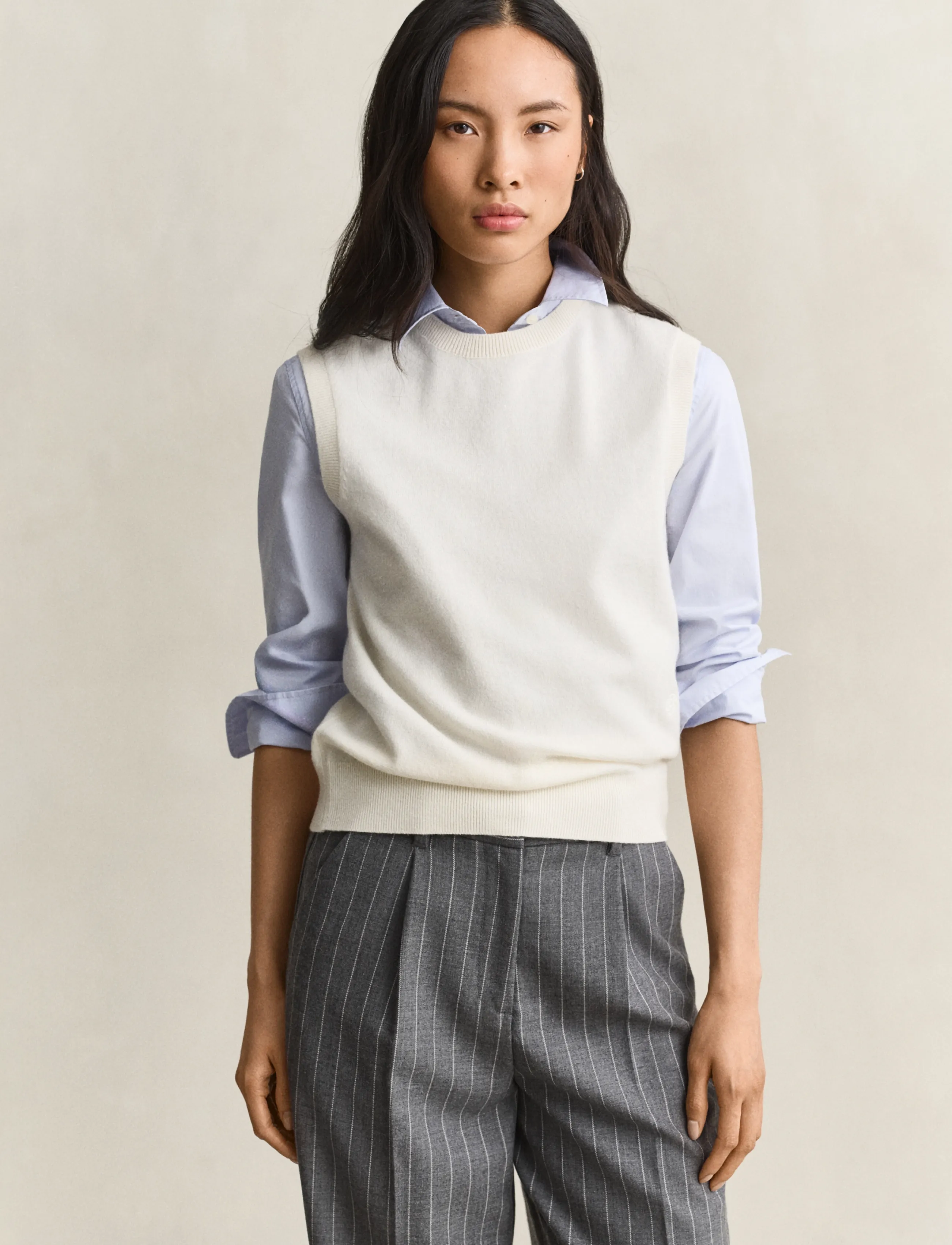 Gant Wool Knitted Vest, L, Cream, Veste > Strikkede Veste, Dame