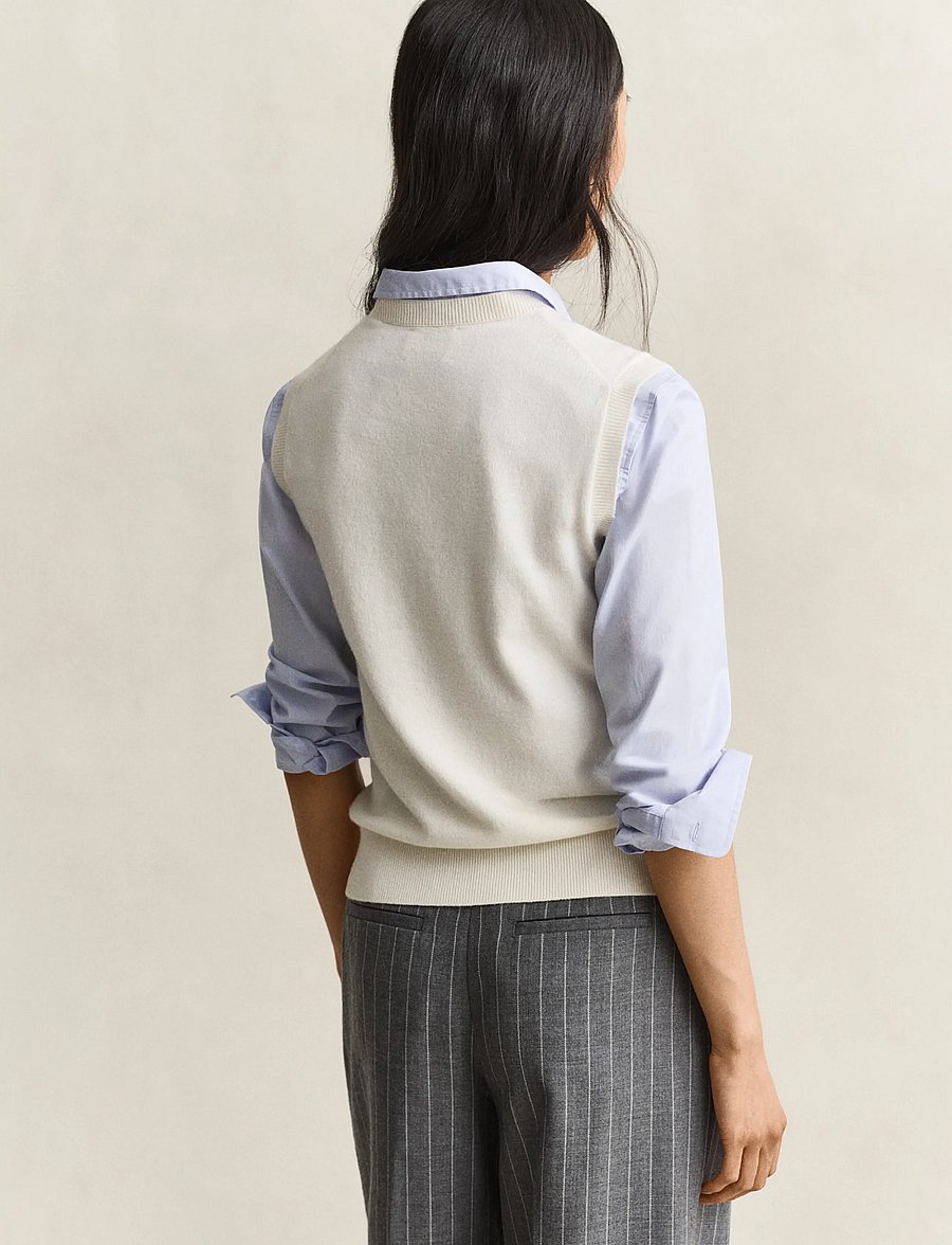 Gant - WOOL KNITTED VEST - kootud vestid - cream - 3