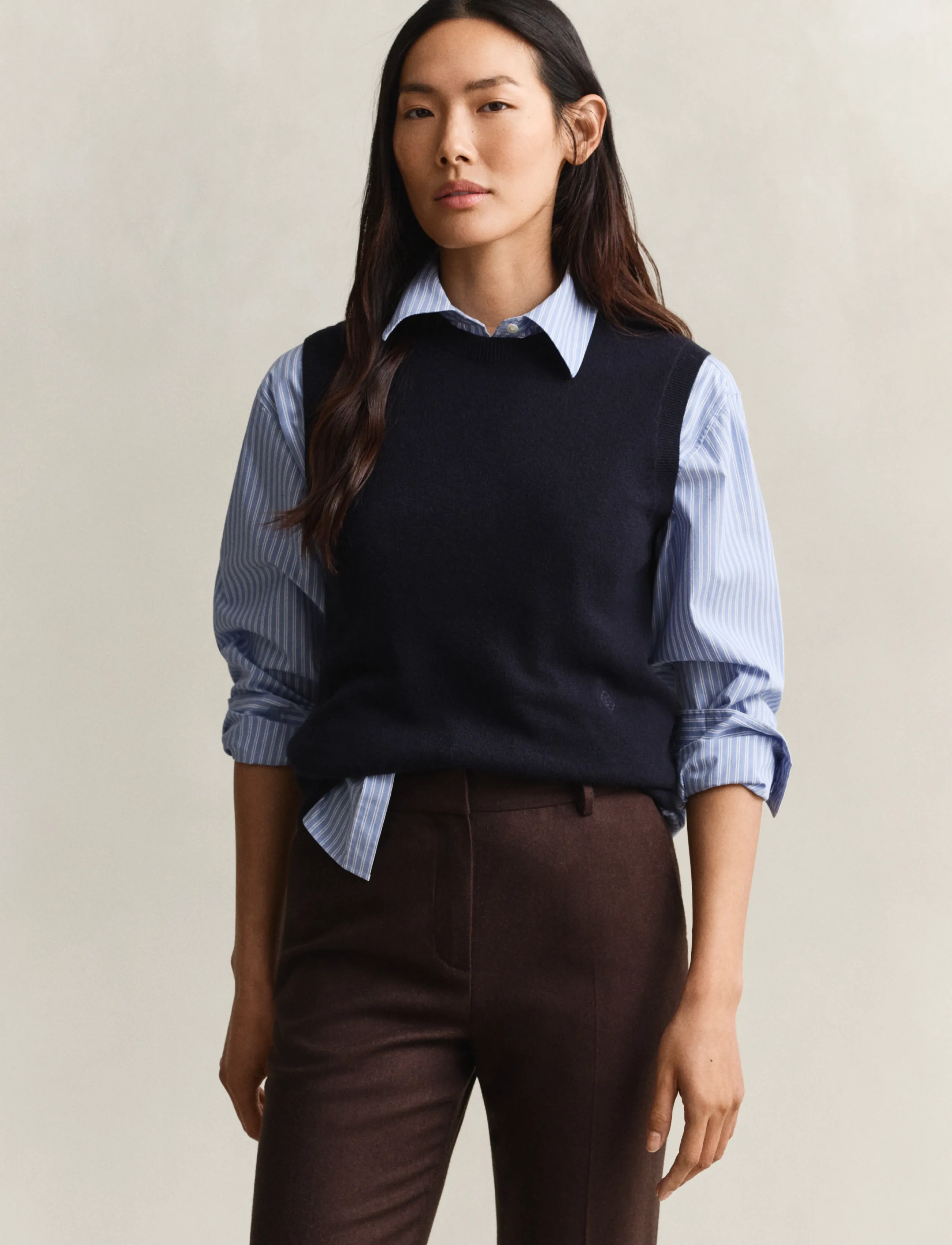 Gant Wool Knitted Vest, S, Navy, Veste > Strikkede Veste, Dame