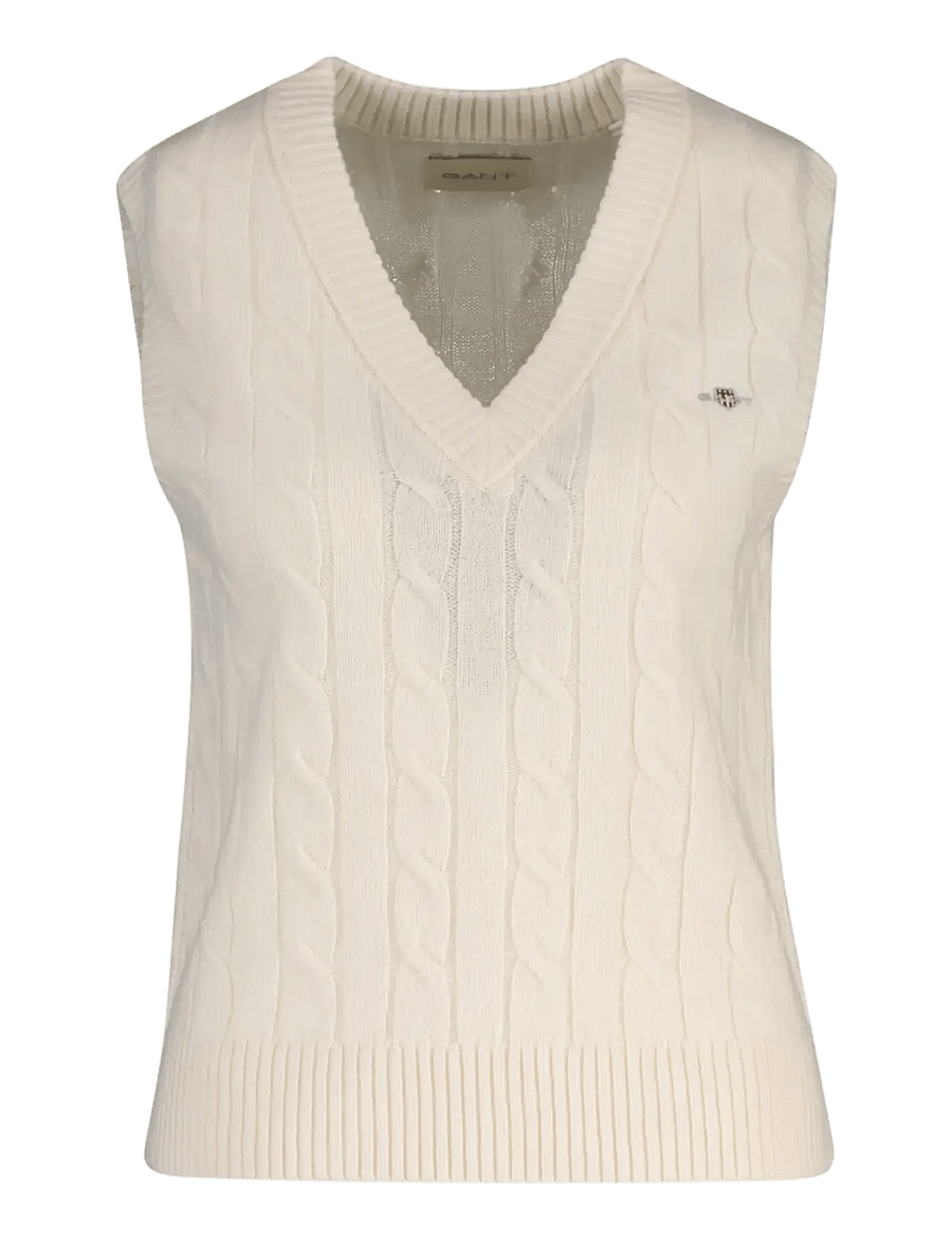 Gant - LAMBSWOOL CABLE KNIT VEST - strikveste - cream - 0