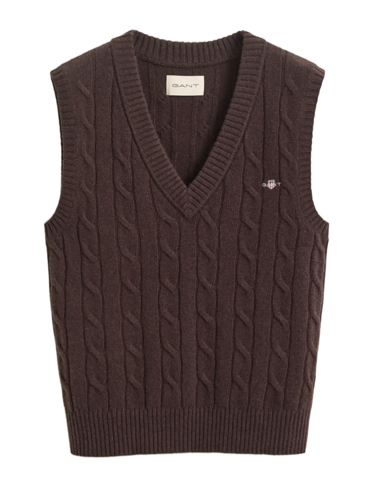 Gant LAMBSWOOL CABLE KNIT VEST - Stickade västar - DEEP BROWN / brown