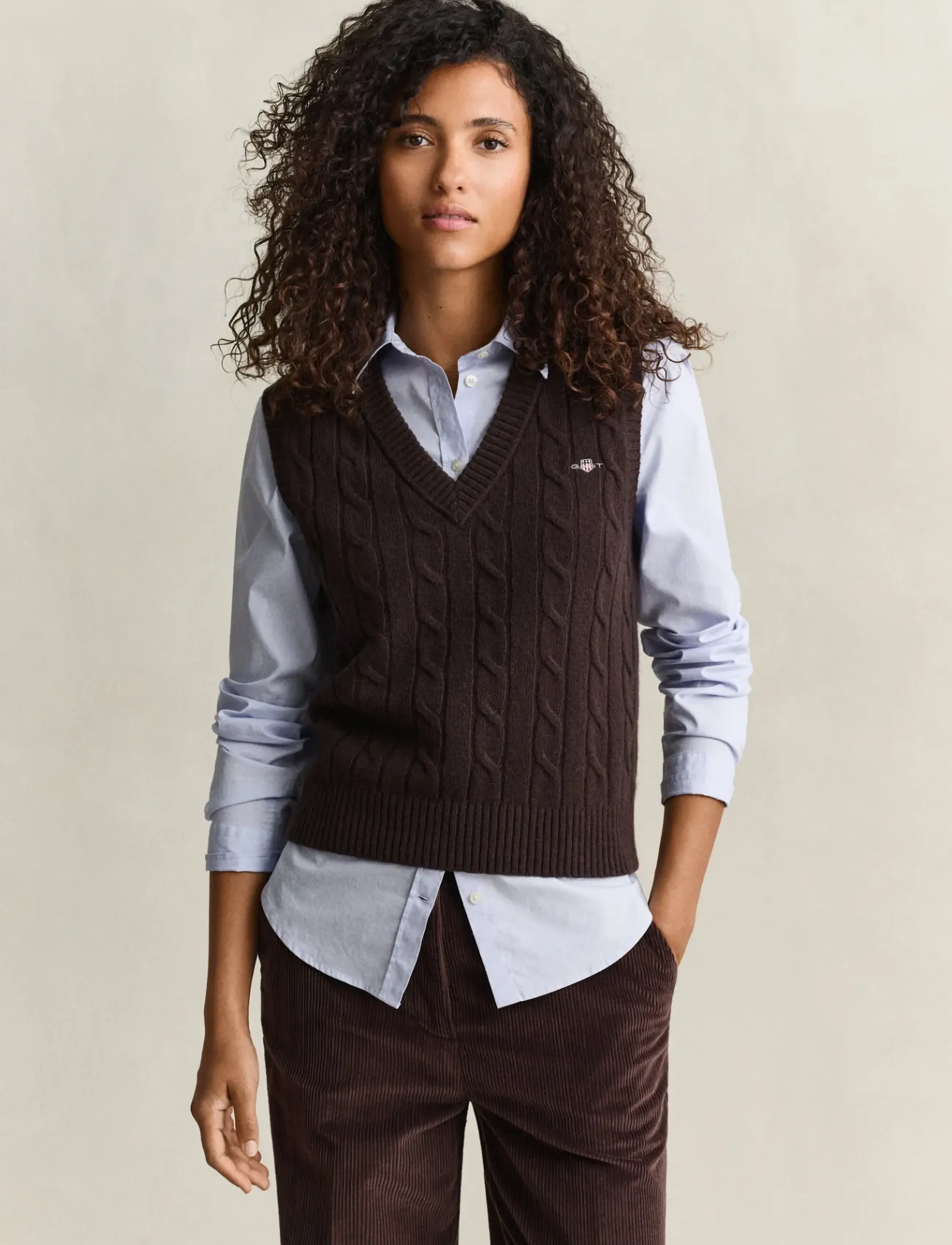 Gant - LAMBSWOOL CABLE KNIT VEST - stickade västar - deep brown - 0