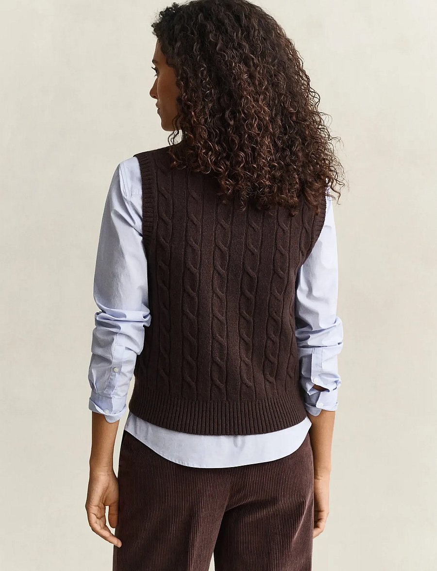 Gant - LAMBSWOOL CABLE KNIT VEST - stickade västar - deep brown - 2