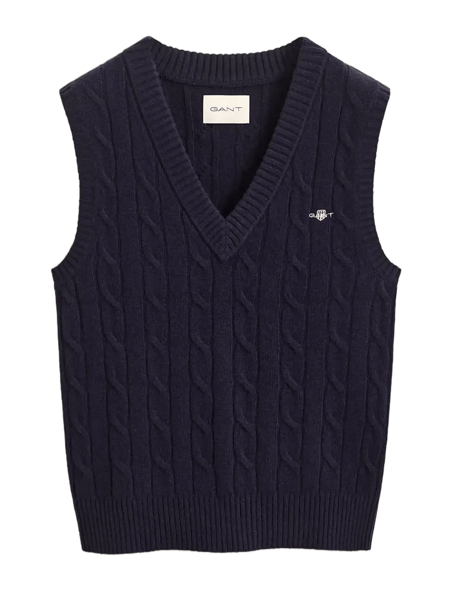 Gant - LAMBSWOOL CABLE KNIT VEST - stickade västar - evening blue - 1