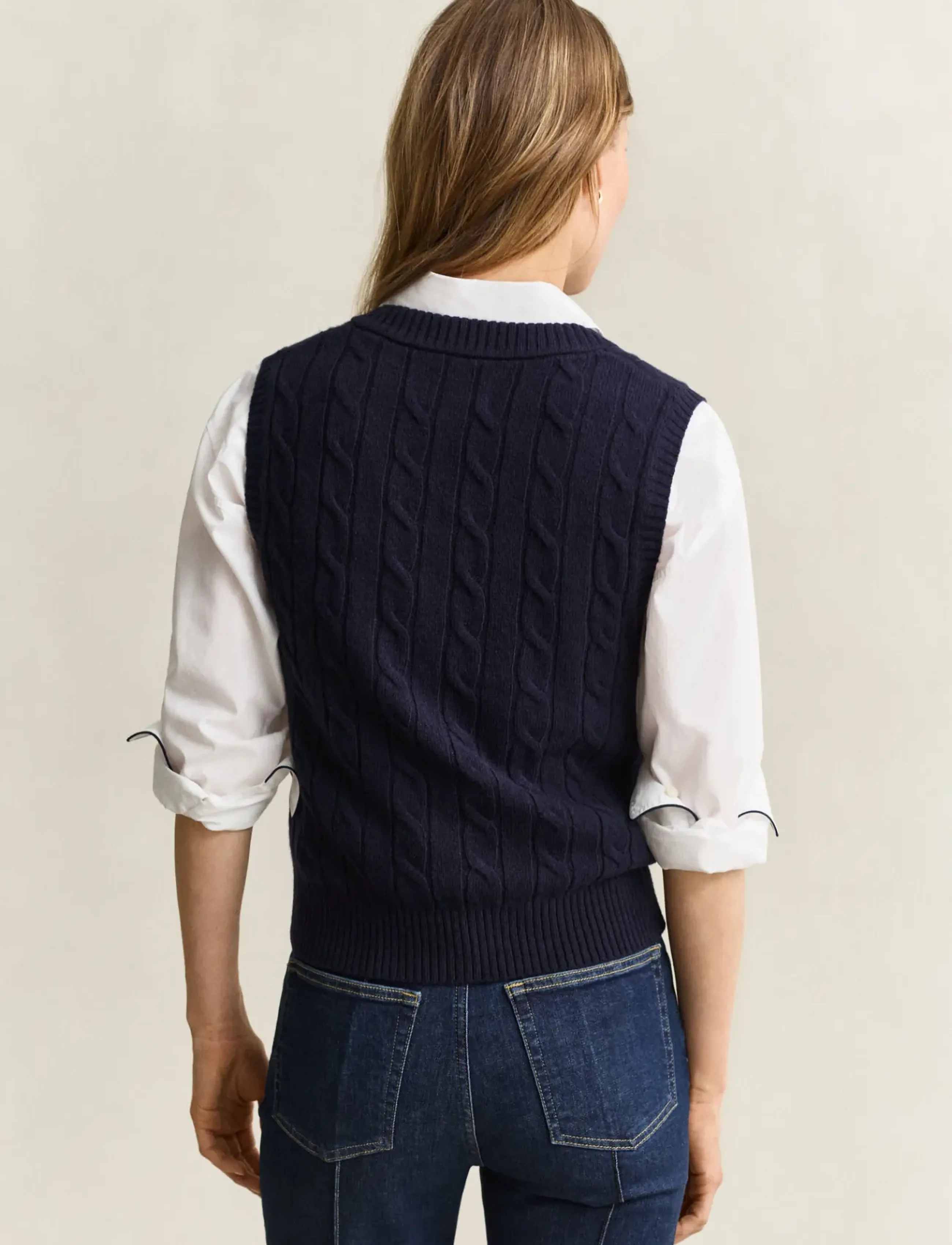 Gant - LAMBSWOOL CABLE KNIT VEST - stickade västar - evening blue - 2