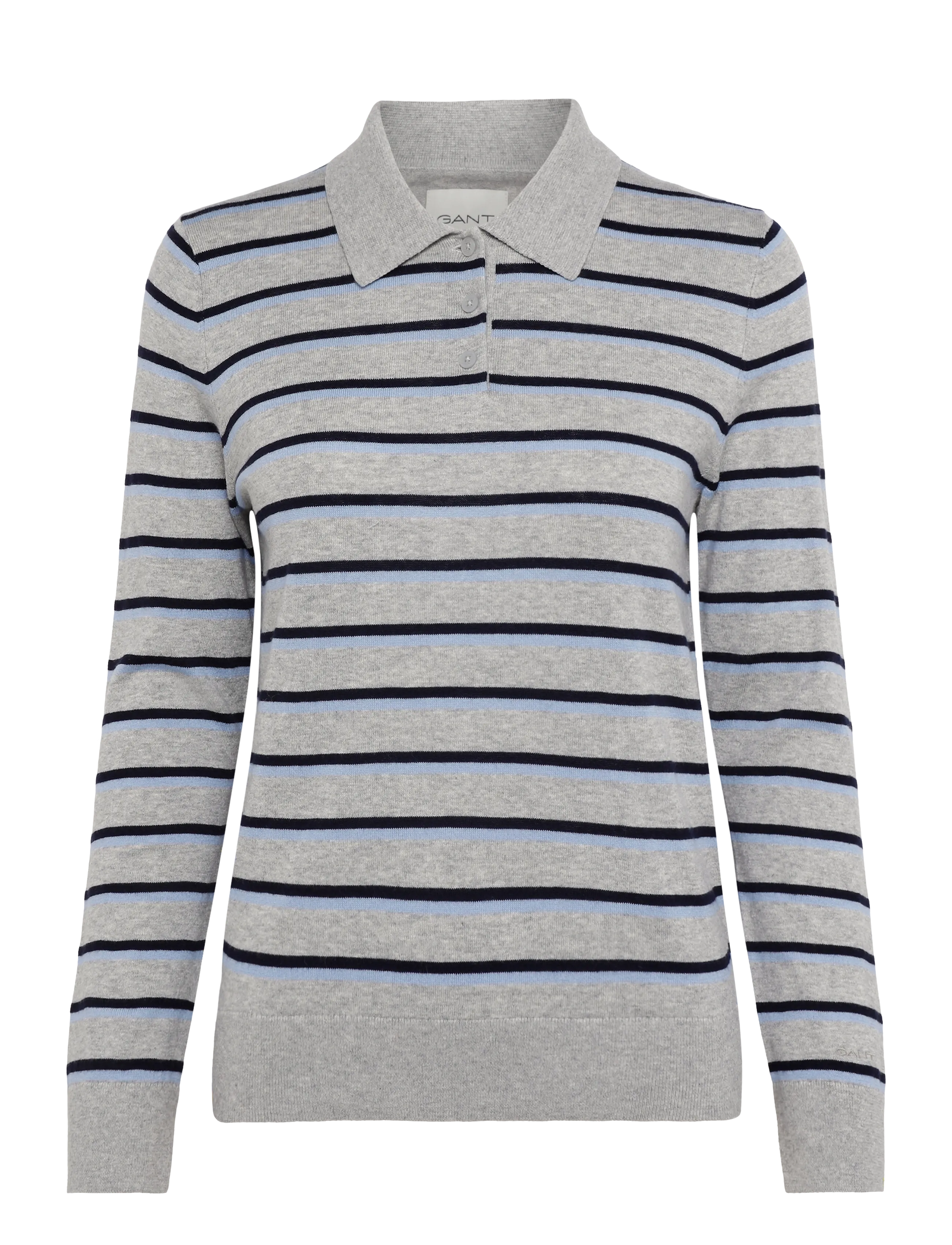 Gant FINE KNIT STRIPED RUGGER - T-shirts & Toppar - GREY MELANGE / grey