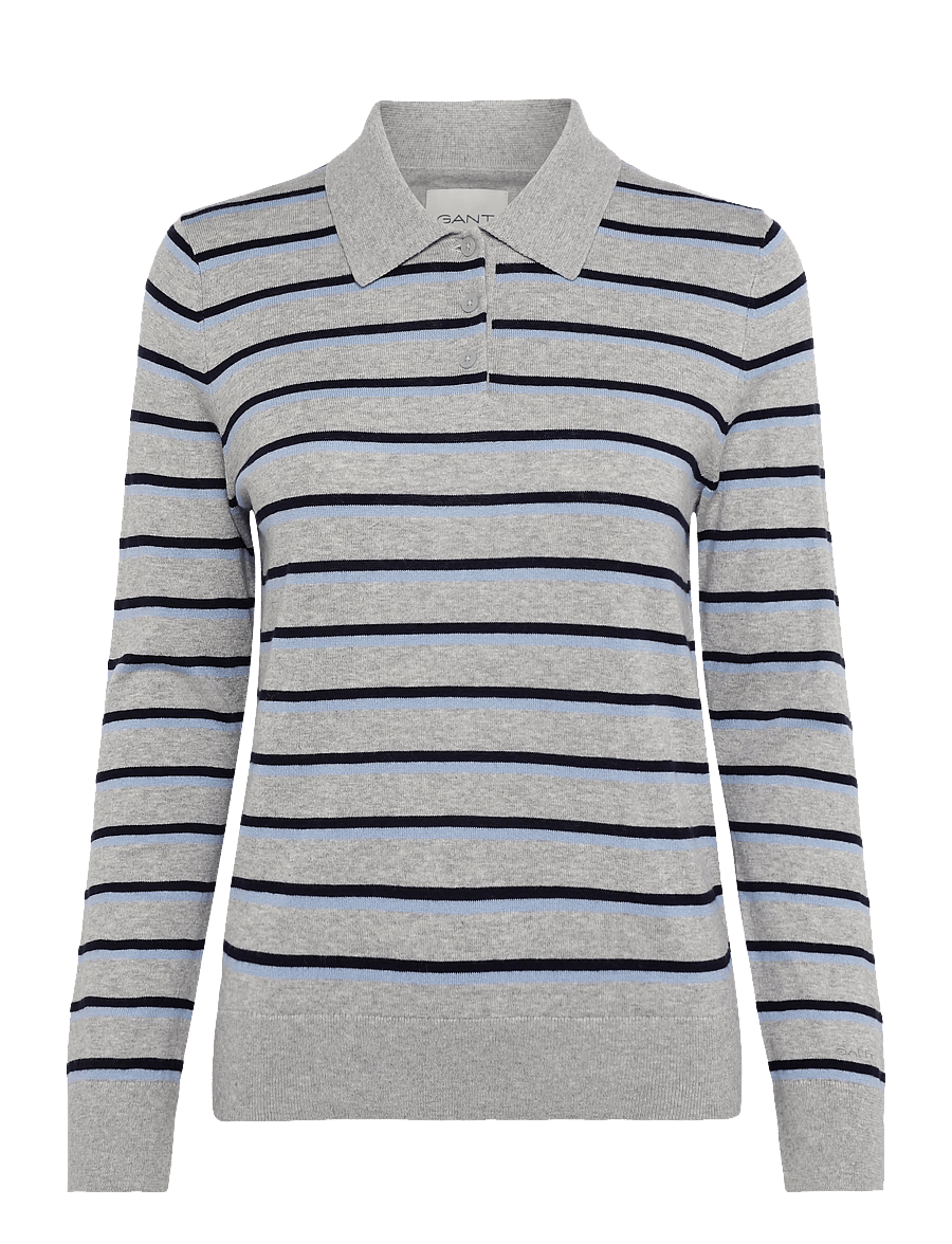 Gant - FINE KNIT STRIPED RUGGER - pullover - grey melange - 0