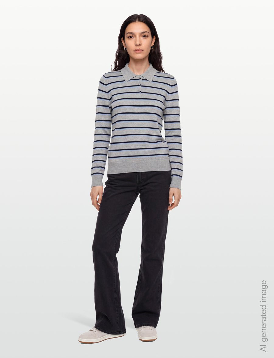 Gant - FINE KNIT STRIPED RUGGER - pullover - grey melange - 0