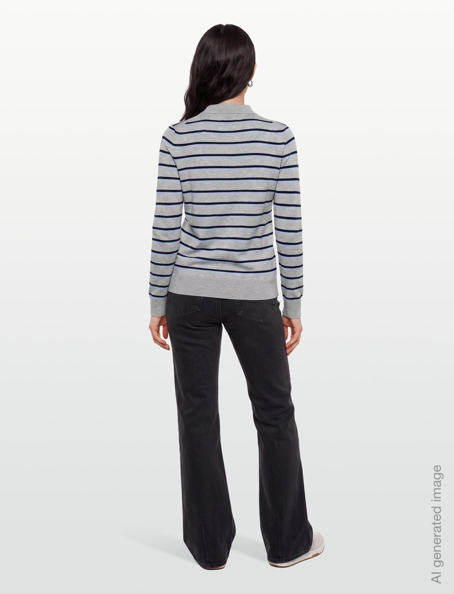 Gant - FINE KNIT STRIPED RUGGER - pullover - grey melange - 4