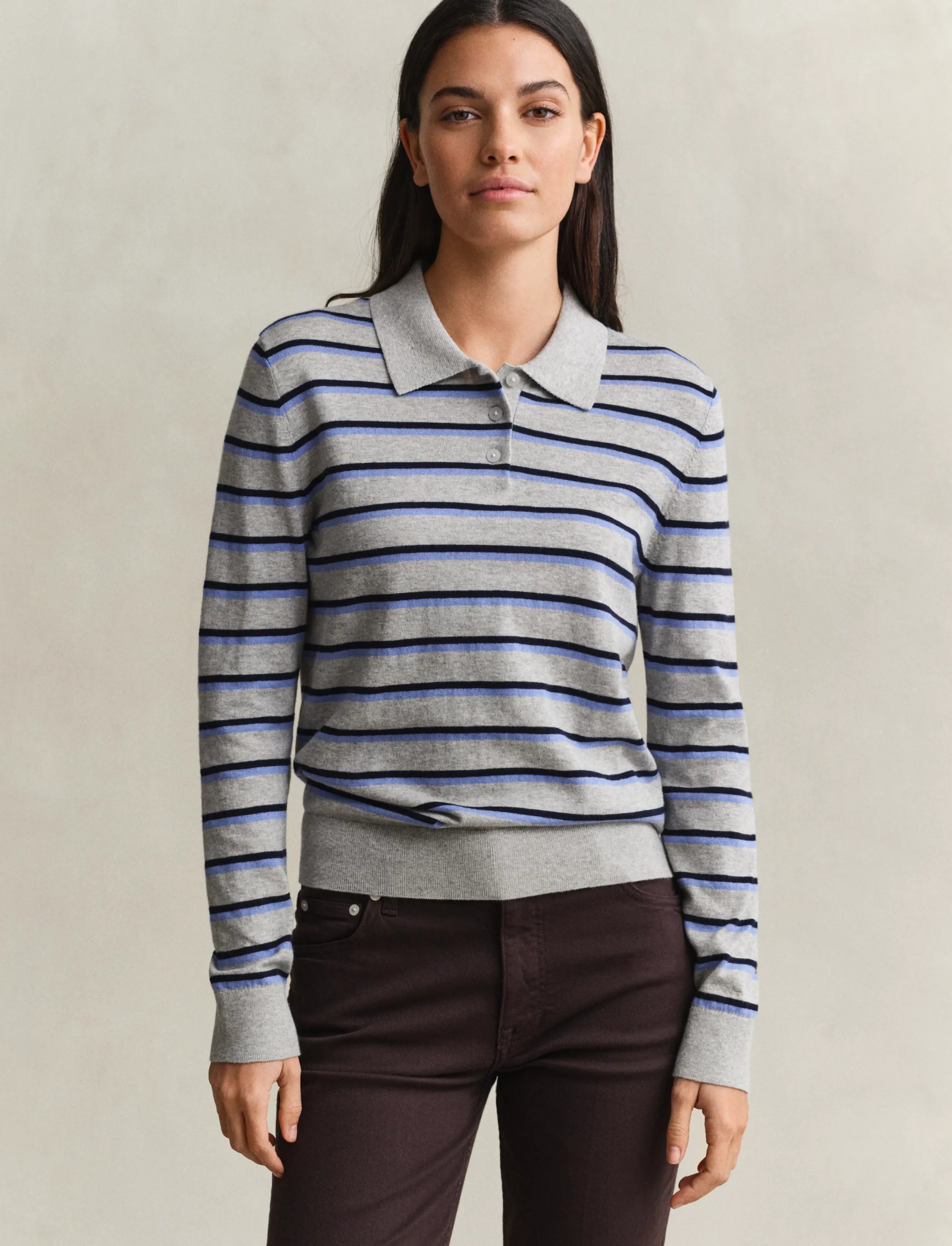 Gant - FINE KNIT STRIPED RUGGER - polosärgid - grey melange - 2