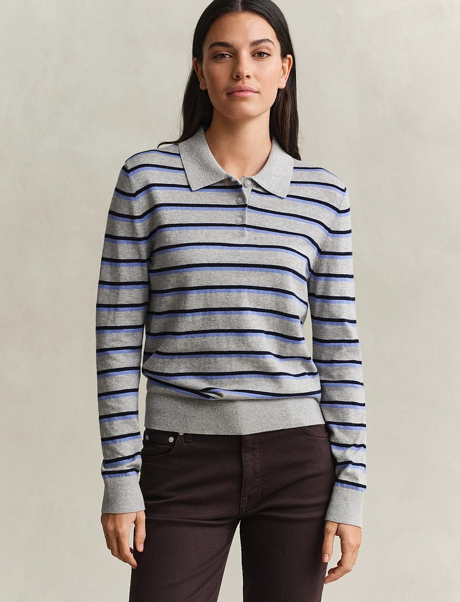 Gant - FINE KNIT STRIPED RUGGER - pullover - grey melange - 2