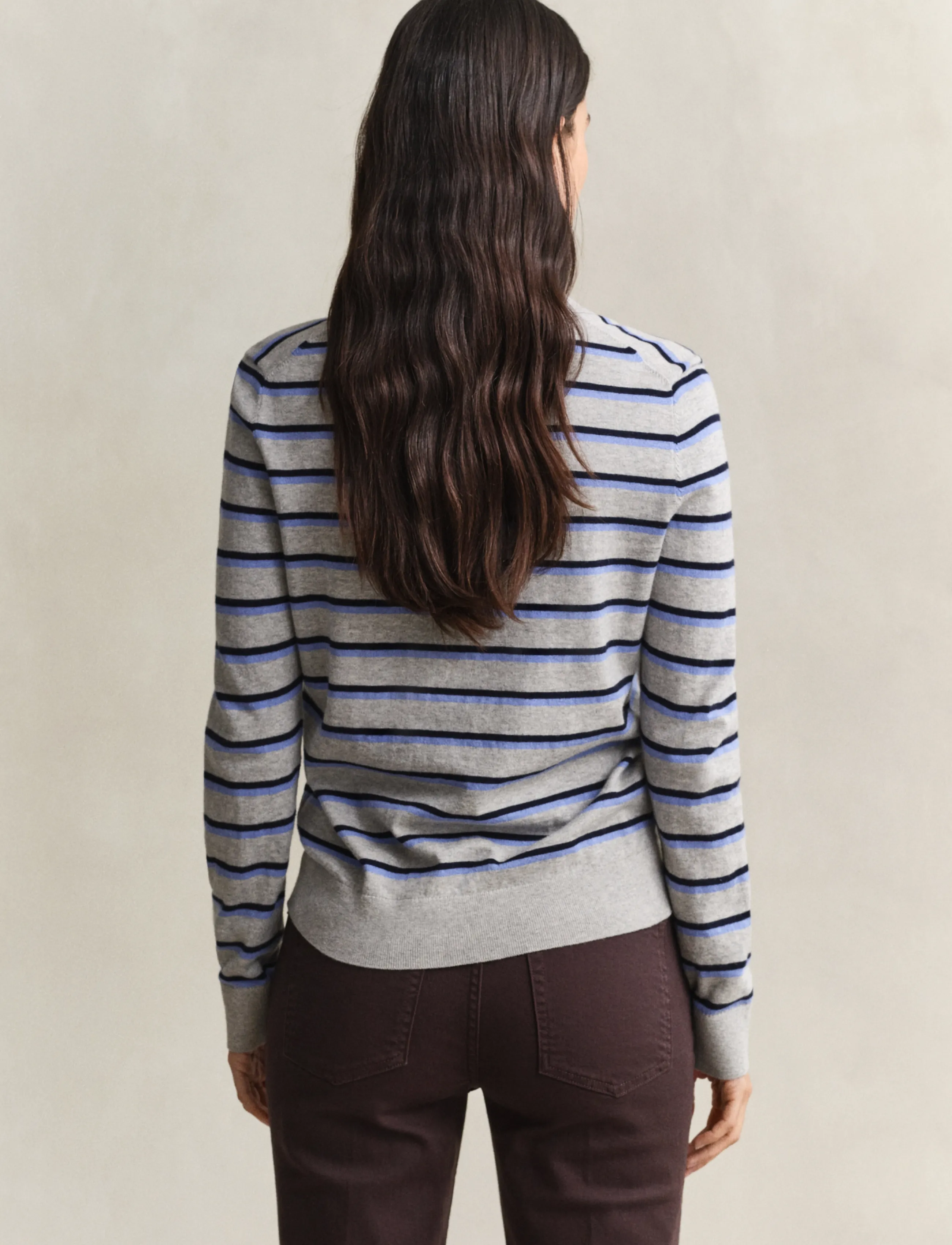 Gant - FINE KNIT STRIPED RUGGER - polosärgid - grey melange - 3