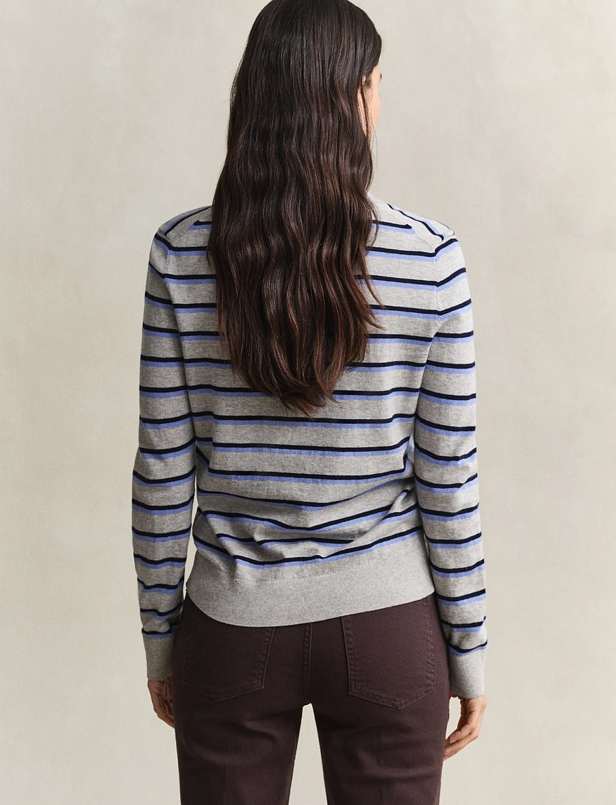 Gant - FINE KNIT STRIPED RUGGER - pullover - grey melange - 3