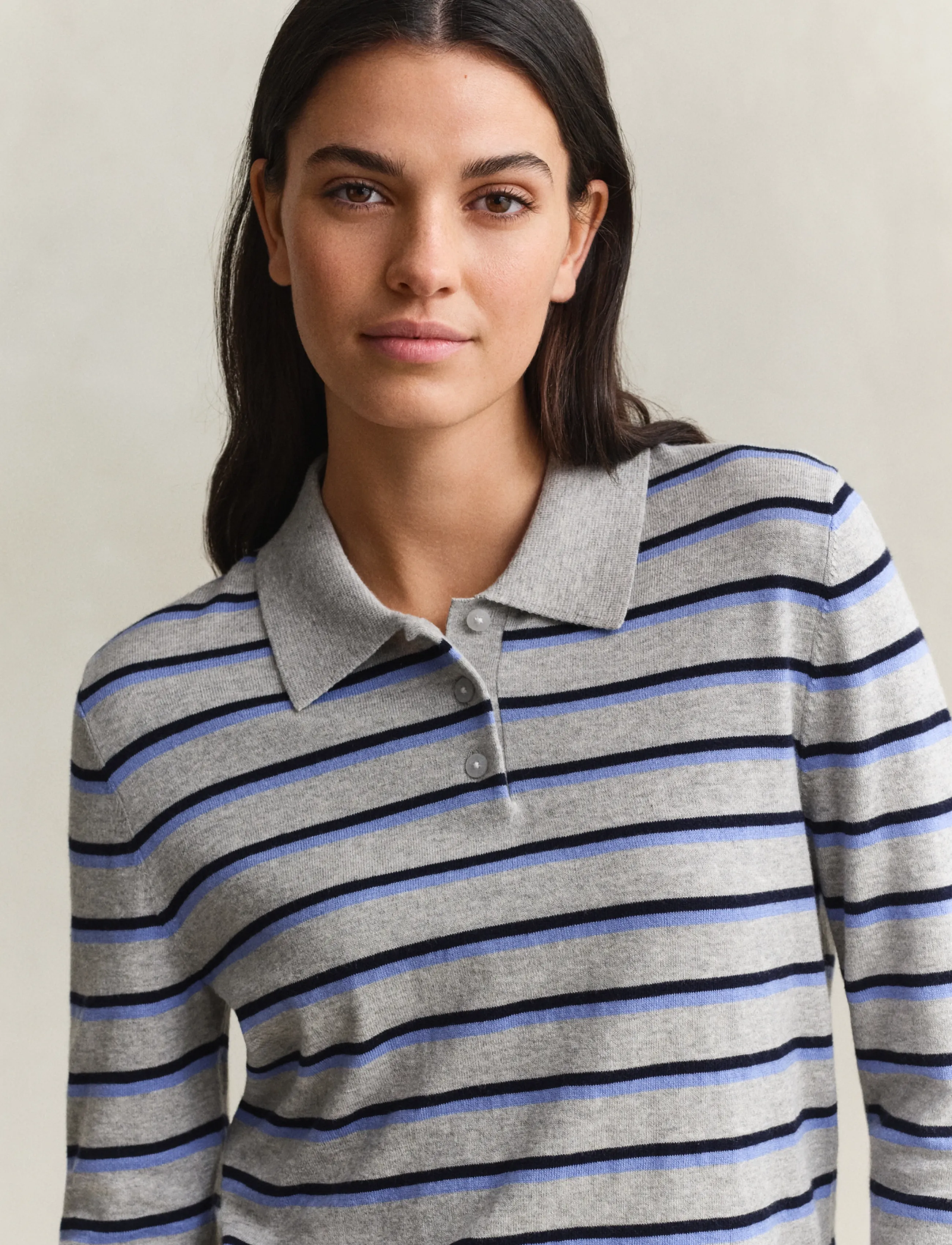 Gant - FINE KNIT STRIPED RUGGER - polosärgid - grey melange - 4